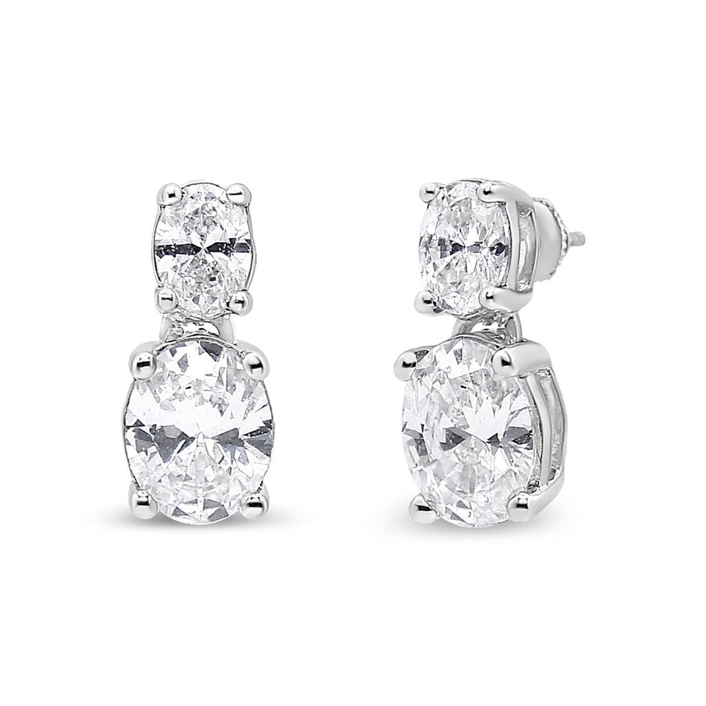 14K White Gold 1.0 Cttw Oval Lab Grown Diamond 2 Stone Drop and Dangle Stud Earrings (G-H Color, VS2-SI1 Clarity) - Friggin Jewelry