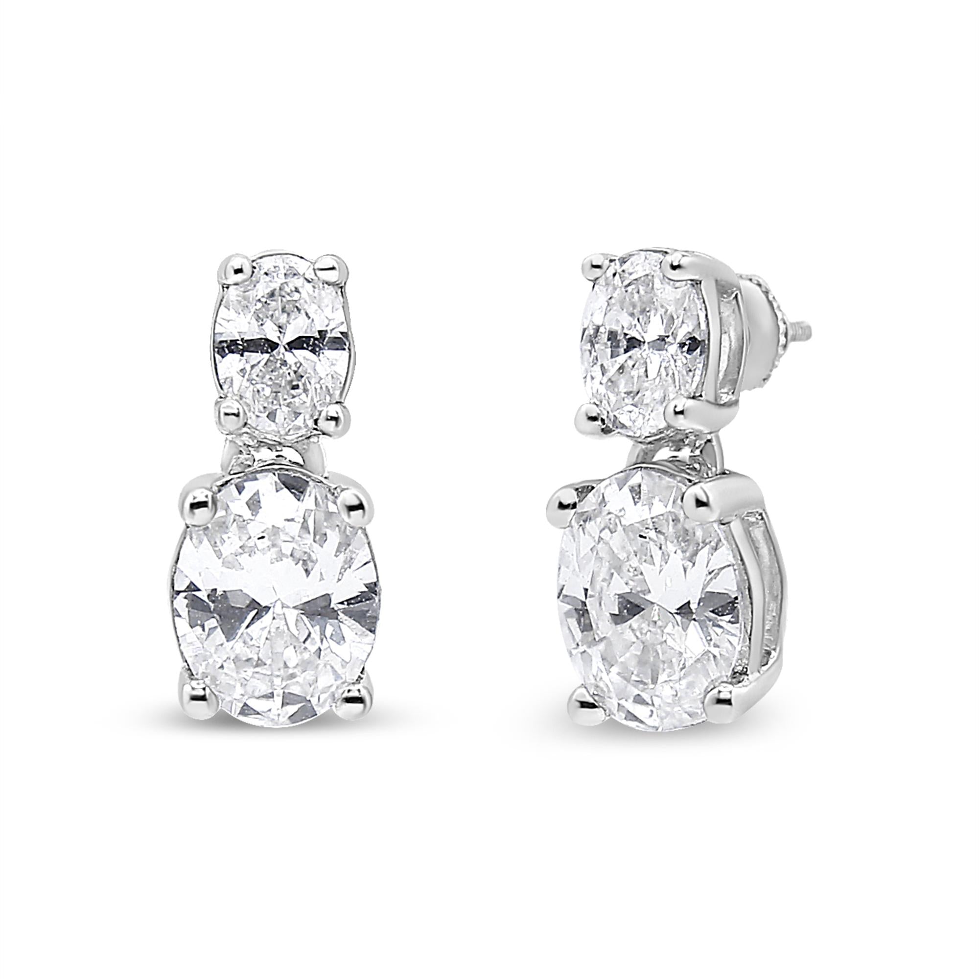 14K White Gold 1.0 Cttw Oval Lab Grown Diamond 2 Stone Drop and Dangle Stud Earrings (G-H Color, VS2-SI1 Clarity) - Friggin Jewelry