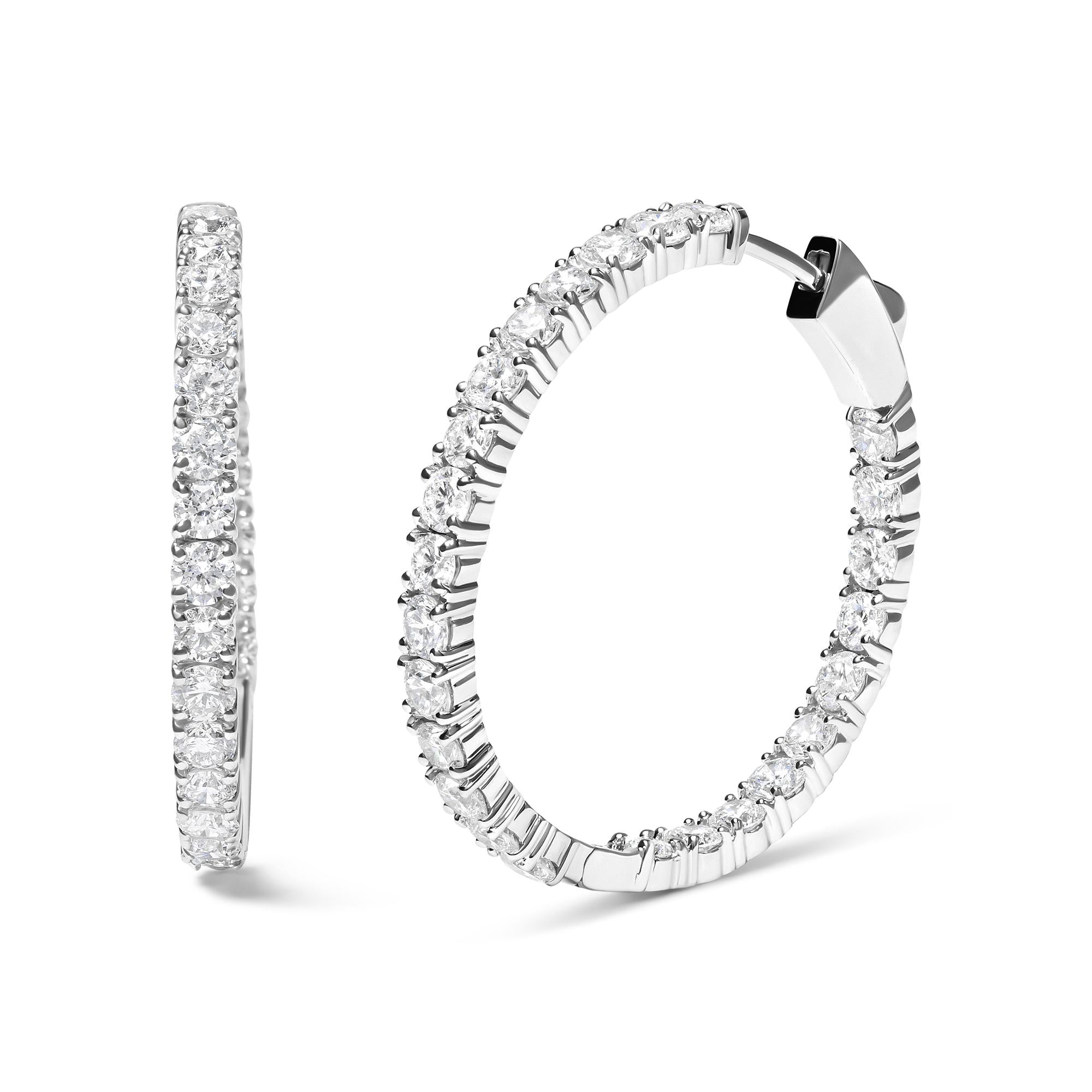 14K White Gold 5.00 Cttw Lab Grown Diamond Inside Out Hoop Earrings (F-G Color, VS1-VS2 Clarity) - Friggin Jewelry