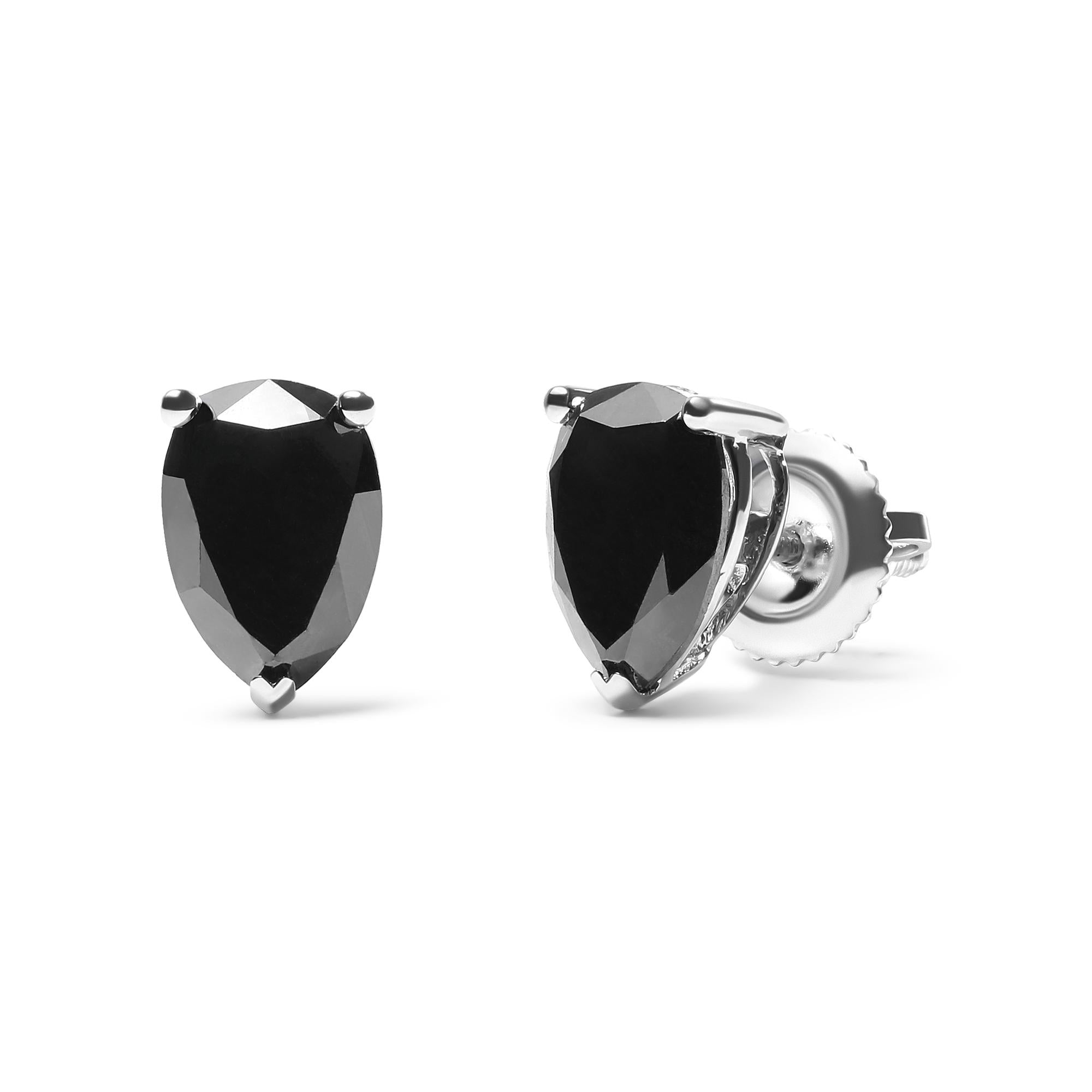 Aretes de oro blanco de 14 quilates con diamantes negros de talla pera de 2,00 quilates - Friggin Jewelry