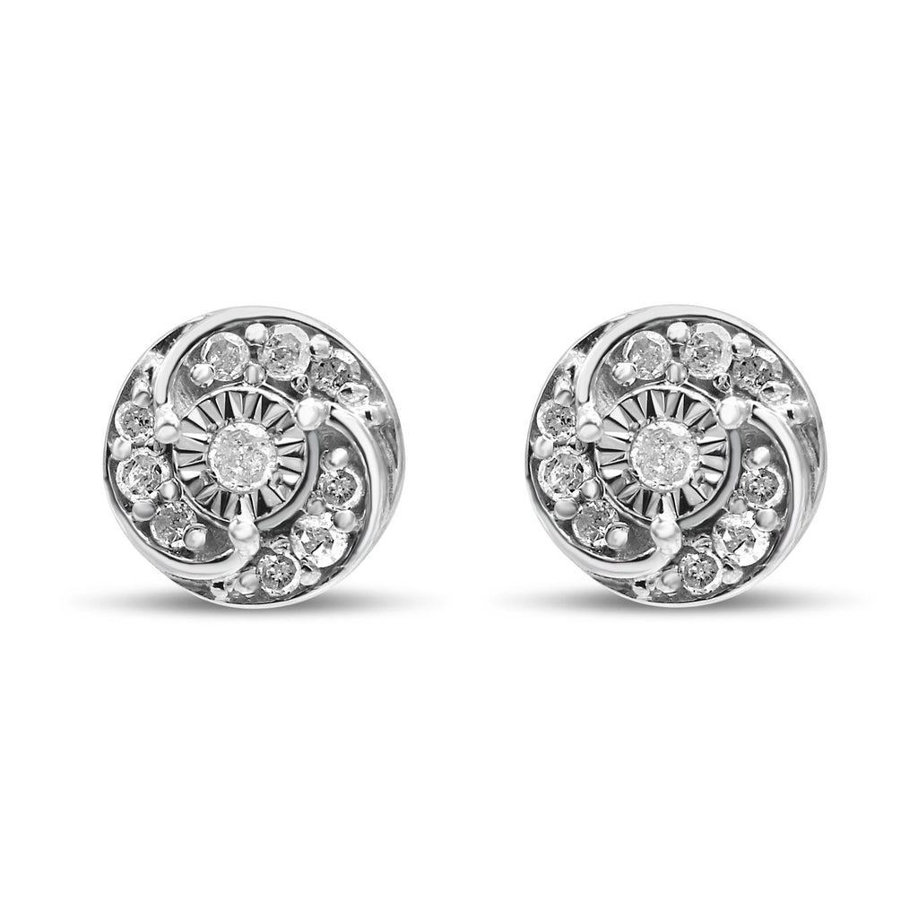 Orecchini a bottone con alone a spirale e diamanti rotondi da 1/4 ct in argento sterling 925 (colore IJ, purezza I2-I3) - Friggin Jewelry
