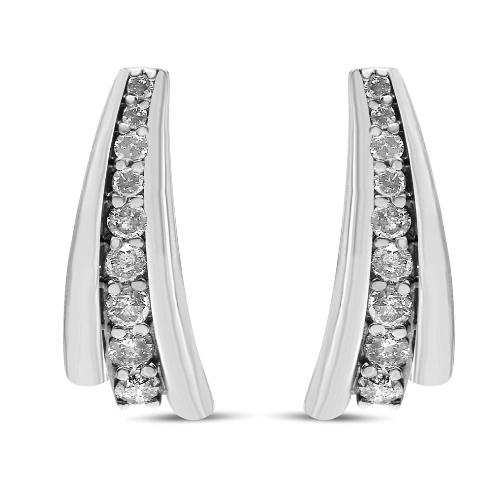 .925 Sterling Silver 1 Cttw Round Diamond Graduated Huggie Earrings (I2-I3 Clarity, I-J Color) - Friggin Jewelry