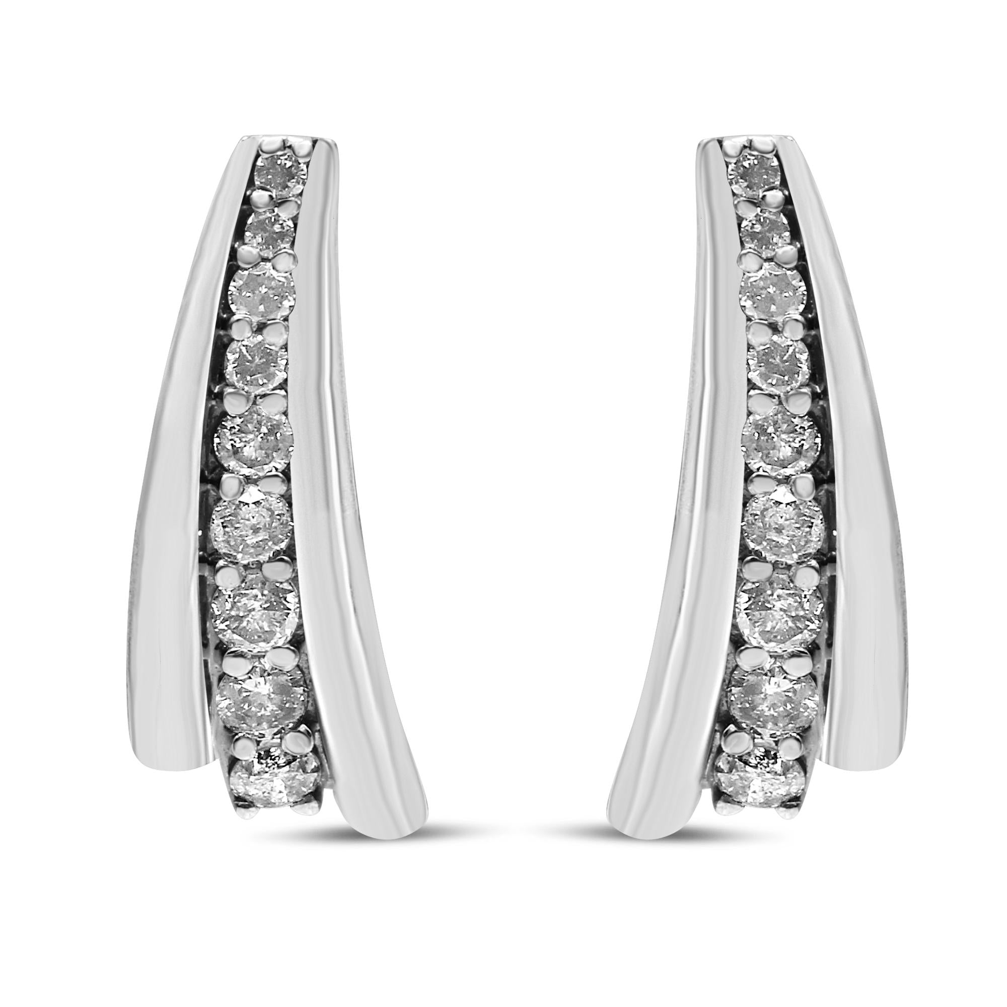 .925 Sterling Silver 1 Cttw Round Diamond Graduated Huggie Earrings (I2-I3 Clarity, I-J Color) - Friggin Jewelry