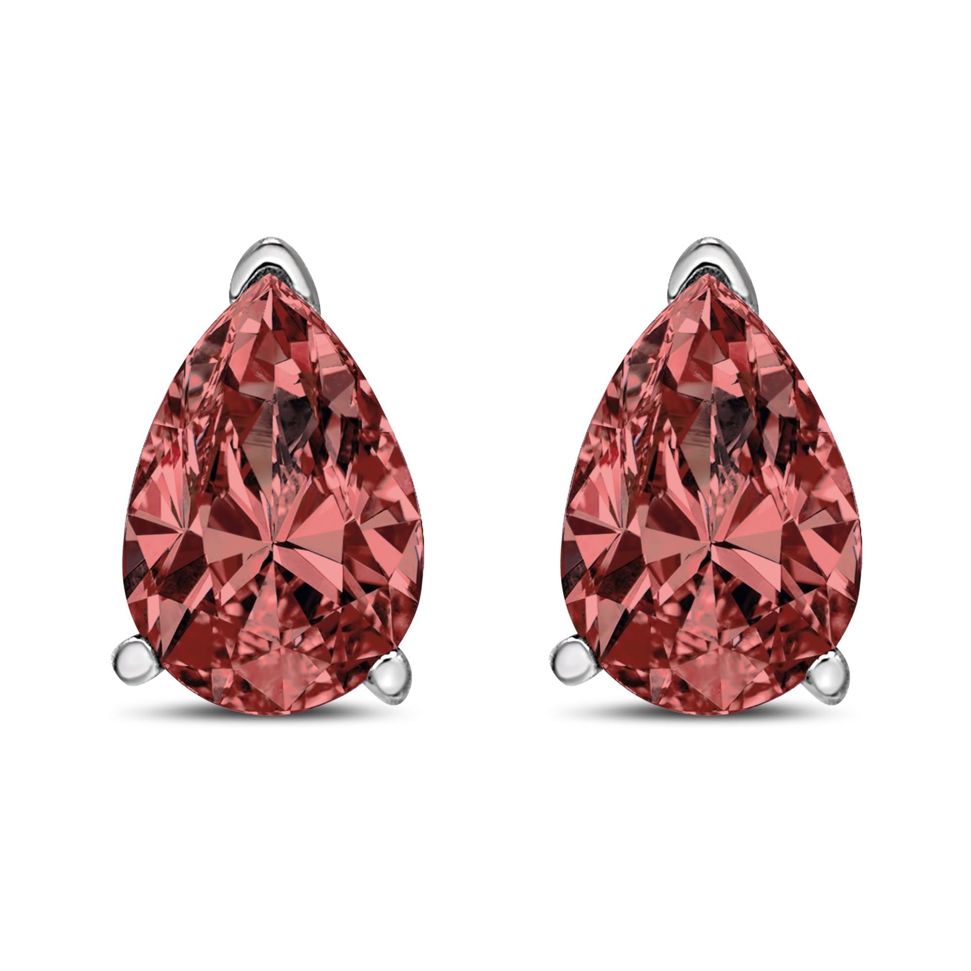 14K White Gold 1/2 Cttw Lab Grown Pink Pear Diamond 3 Prong Set Martini Solitaire Stud Earrings (Pink Color, VS2-SI1 Clarity) - Friggin Jewelry