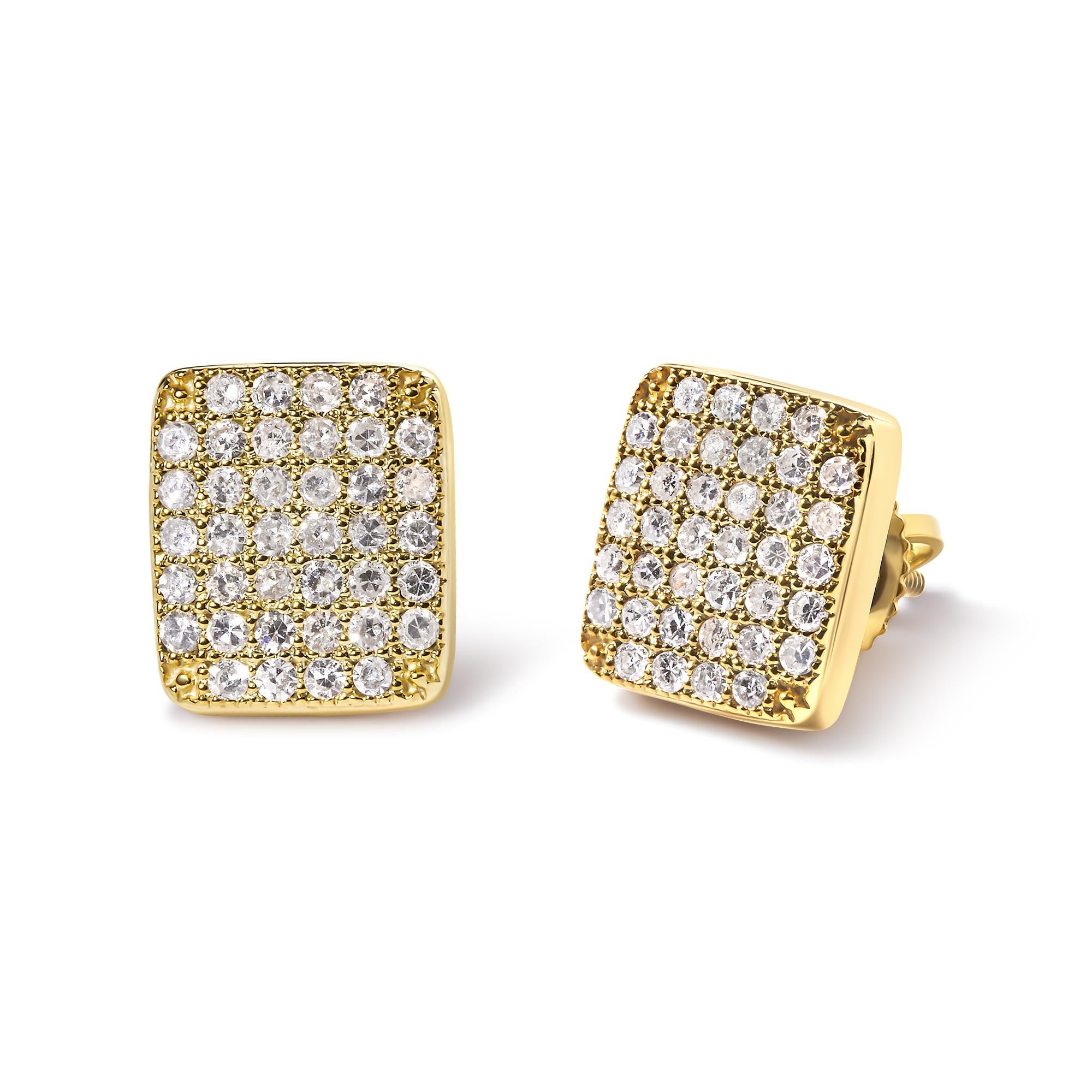 Aretes de oro amarillo de 14 quilates con diamantes de 1/2 quilates en forma de racimo compuesto (color IJ, claridad I1-I2) - Friggin Jewelry