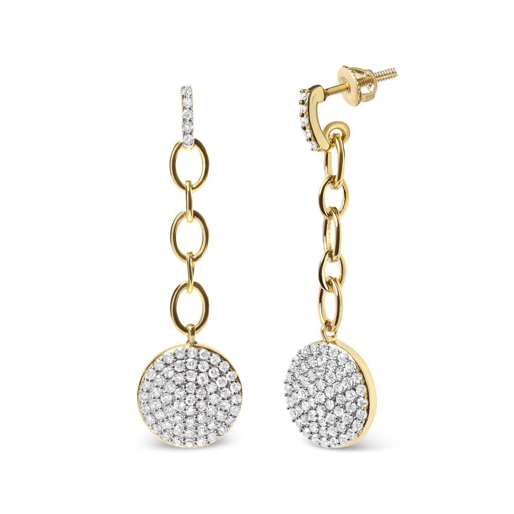18K Yellow Gold Plated .925 Sterling Silver 1.0 Cttw Diamond Composite Cluster Dangle Chain Earrings (I-J Color, I1-I2 Clarity) - Friggin Jewelry