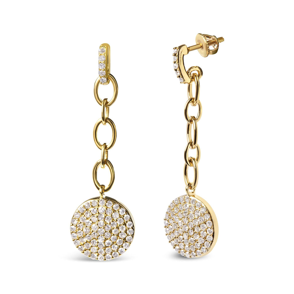 14K Yellow Gold 1.0 Cttw Diamond Chain Cluster Dangle Chain Earrings (I-J Color, I1-I2 Clarity) - Friggin Jewelry
