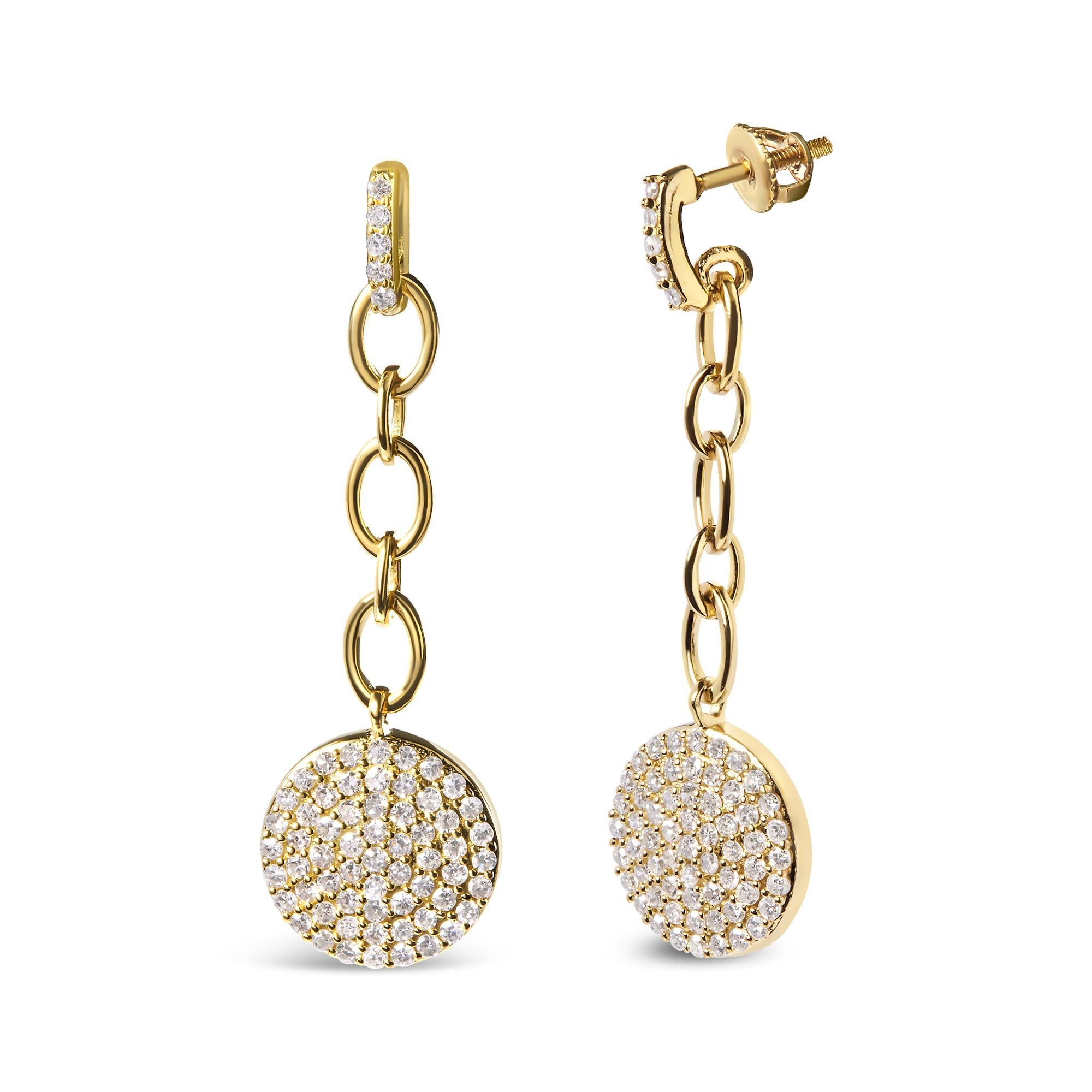 14K Yellow Gold 1.0 Cttw Diamond Chain Cluster Dangle Chain Earrings (I-J Color, I1-I2 Clarity) - Friggin Jewelry