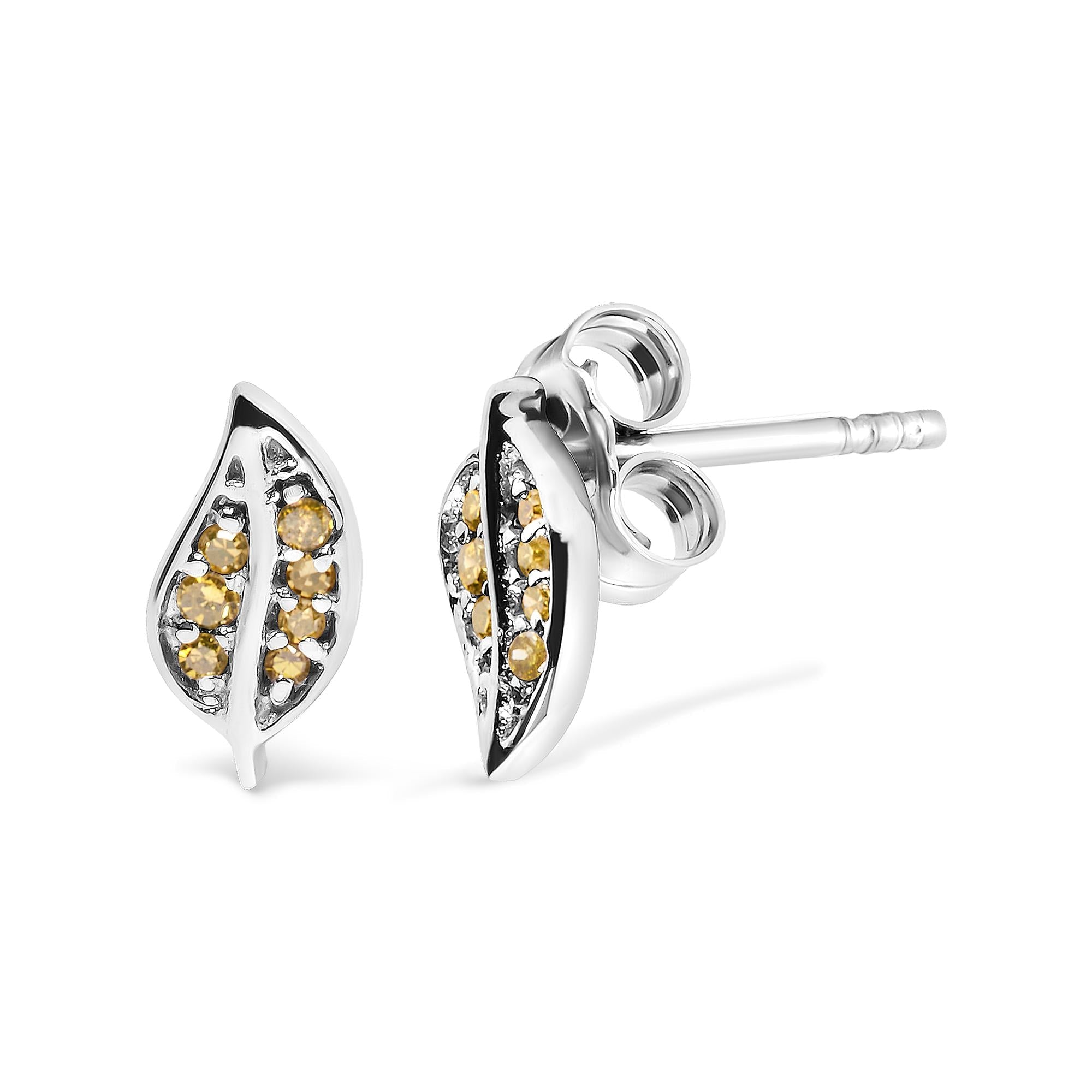 Pendientes de plata de ley 925 con detalle de hoja de diamante amarillo (color amarillo, claridad SI1-SI2) - Friggin Jewelry
