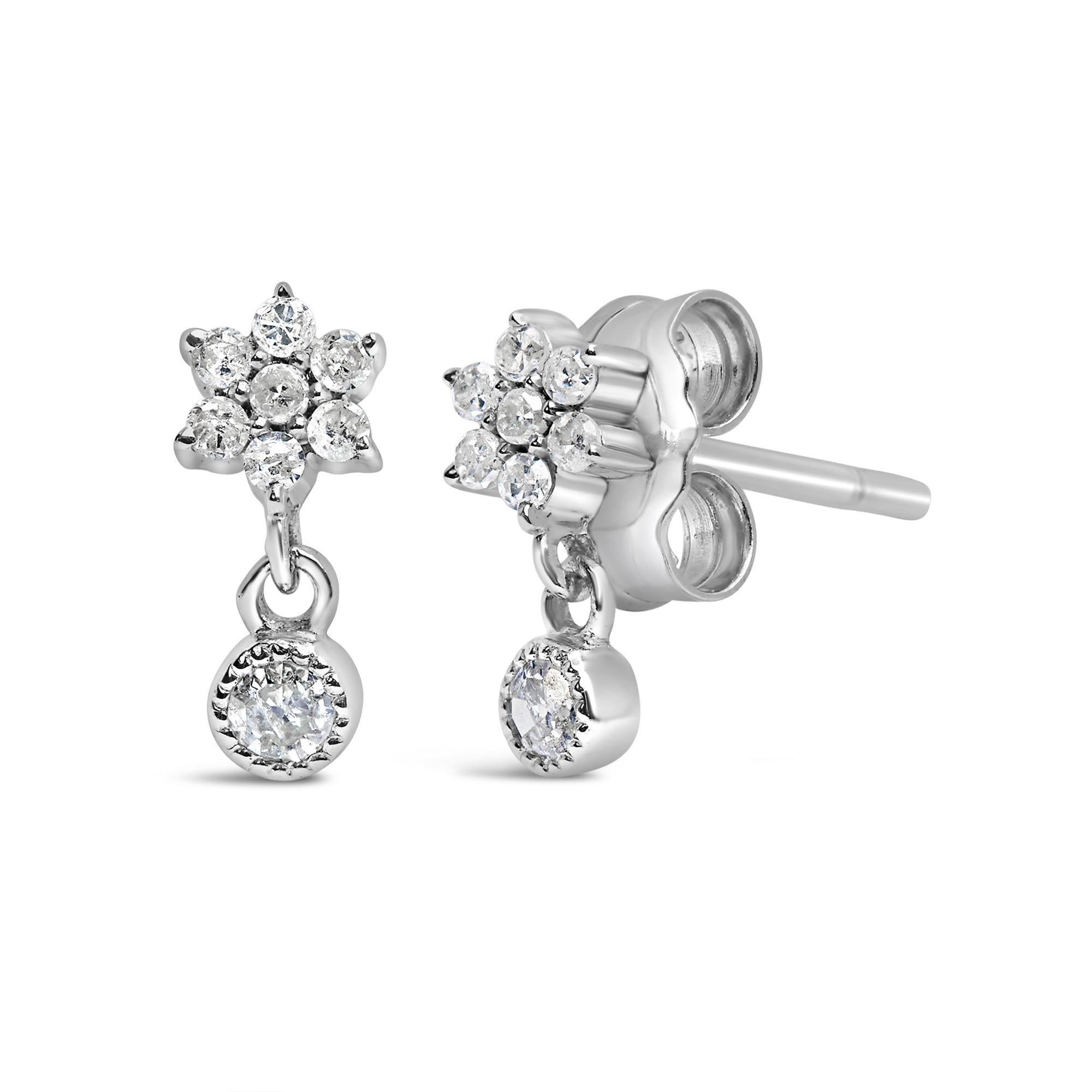 Pendientes colgantes de estrella con bisel y diamantes de 1/10 quilates en plata de ley 925 (color IJ, claridad I2-I3) - Friggin Jewelry