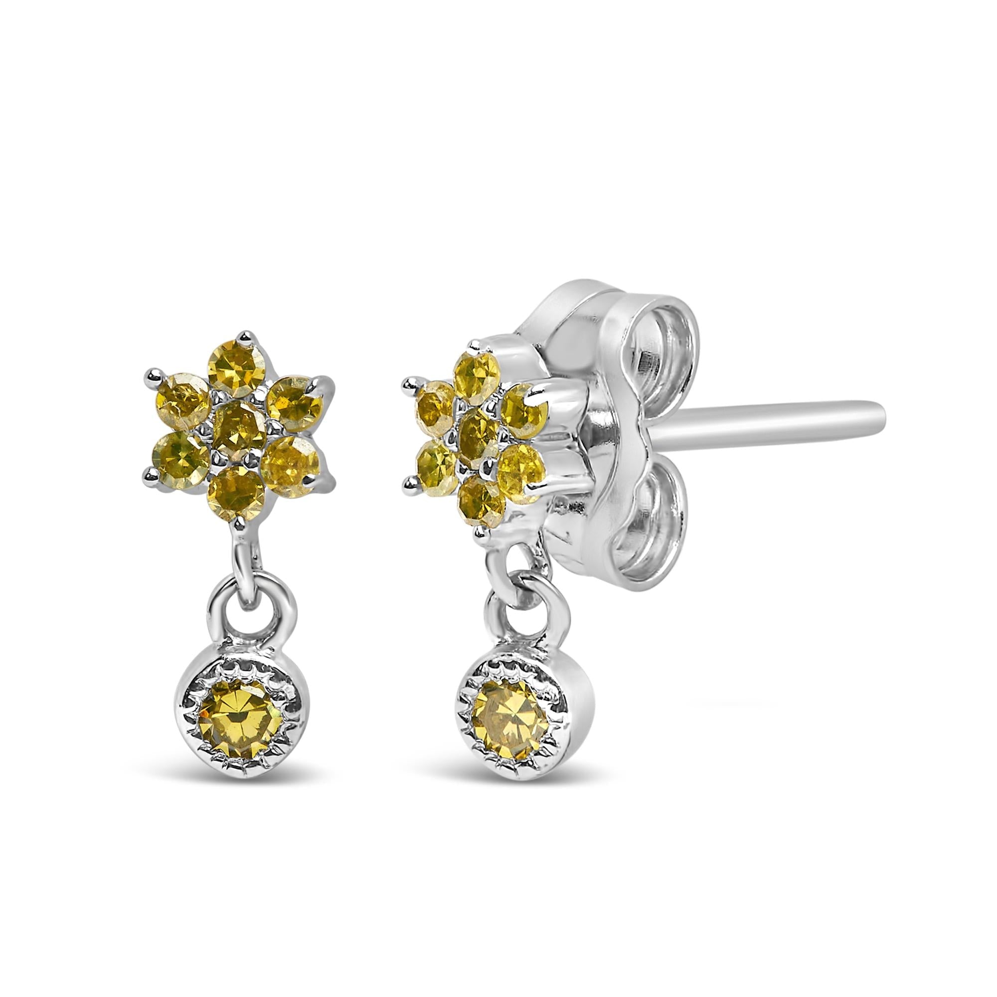 Pendientes colgantes con forma de estrella y bisel de diamantes amarillos de 1/10 quilates en plata de ley 925 (color amarillo, claridad I2-I3) - Friggin Jewelry