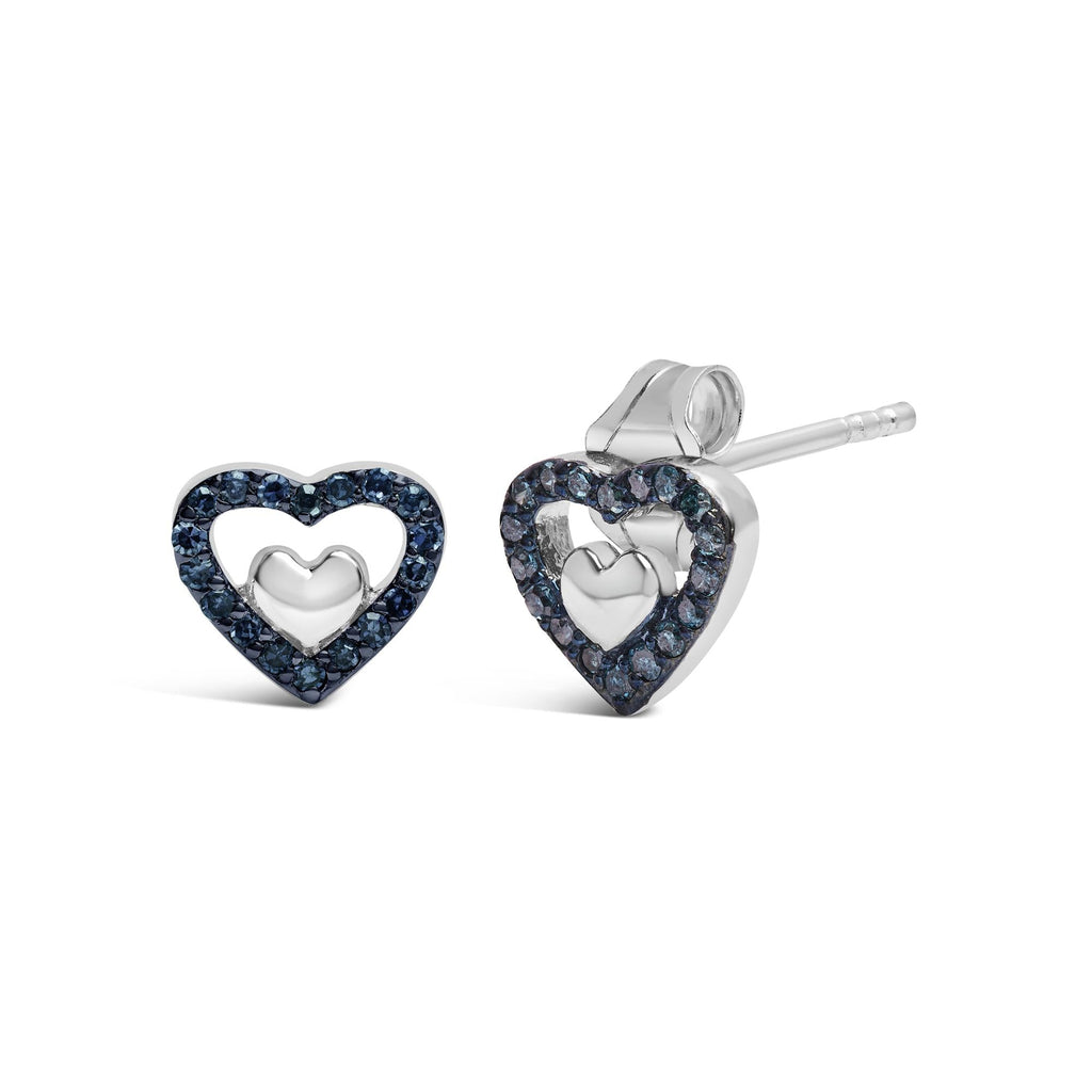 Pendientes de botón con doble corazón abierto de diamantes de 1/6 quilates en plata de ley 925 (color del diamante a elegir) - Friggin Jewelry