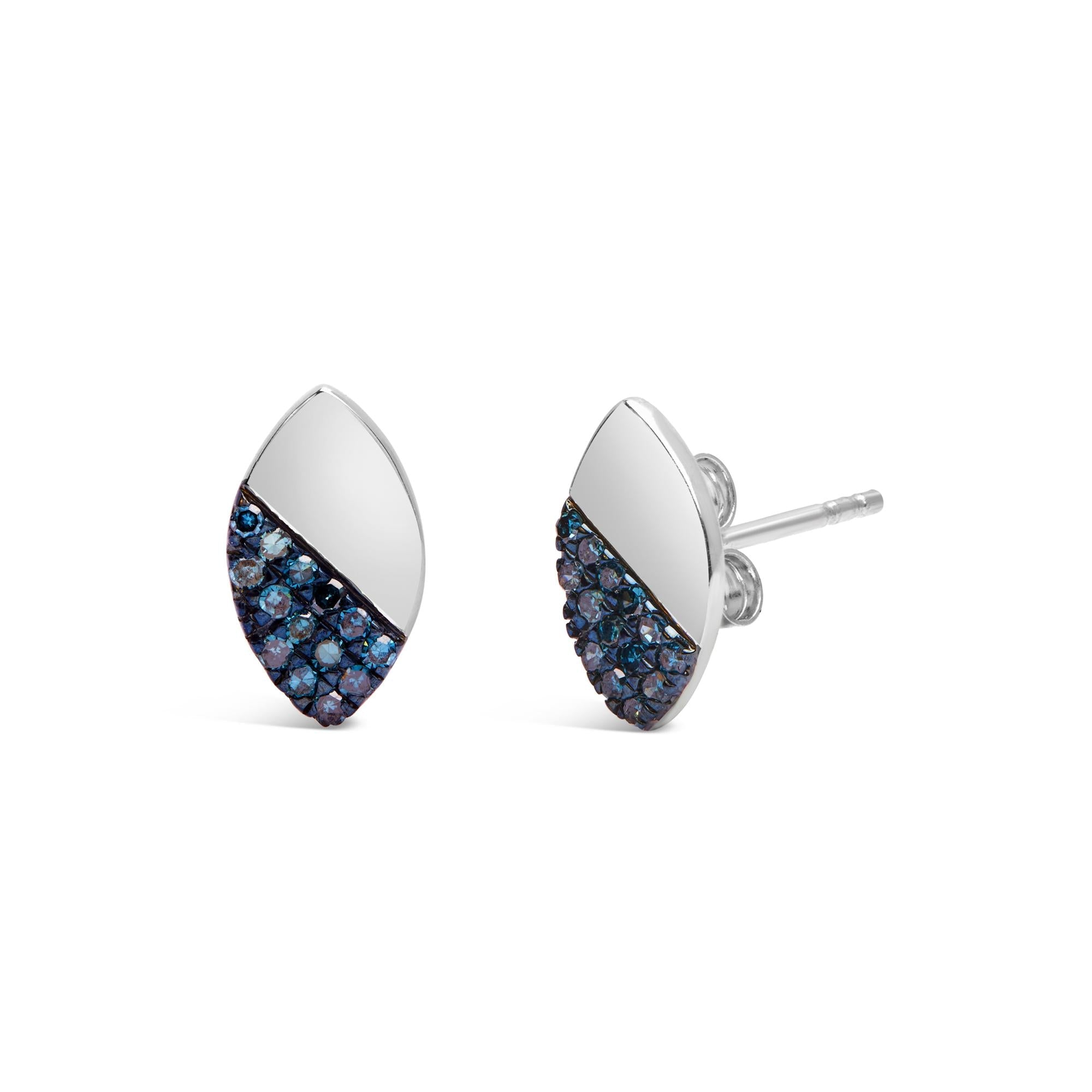 Pendientes de plata de ley 925 con forma de pera, de 1/6 quilates, con diamante azul y pulido espejo (color azul tratado, claridad I2-I3) - Friggin Jewelry