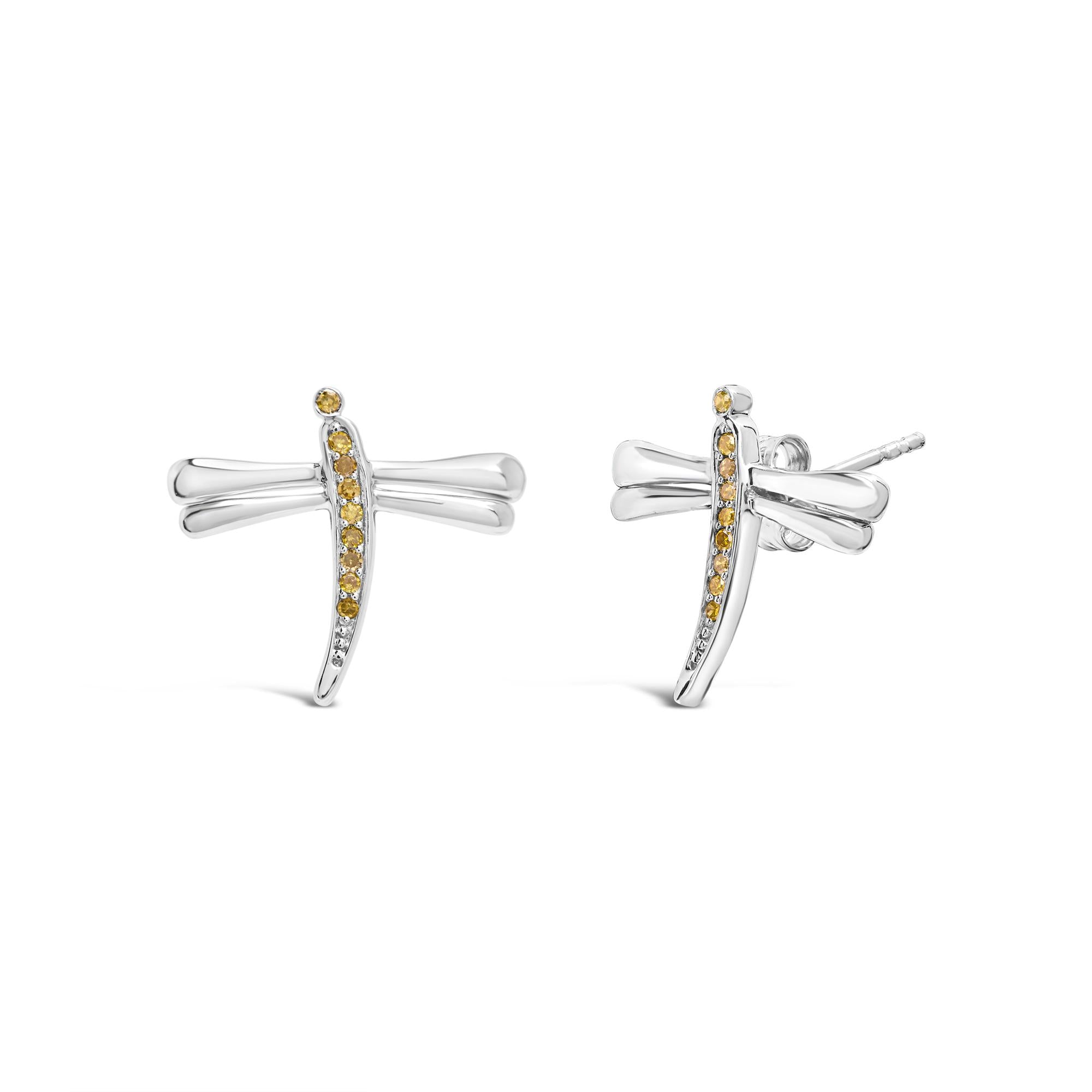 Pendientes de libélula con detalles de diamantes amarillos en plata de ley 925 (color amarillo, claridad I2-I3) - Friggin Jewelry