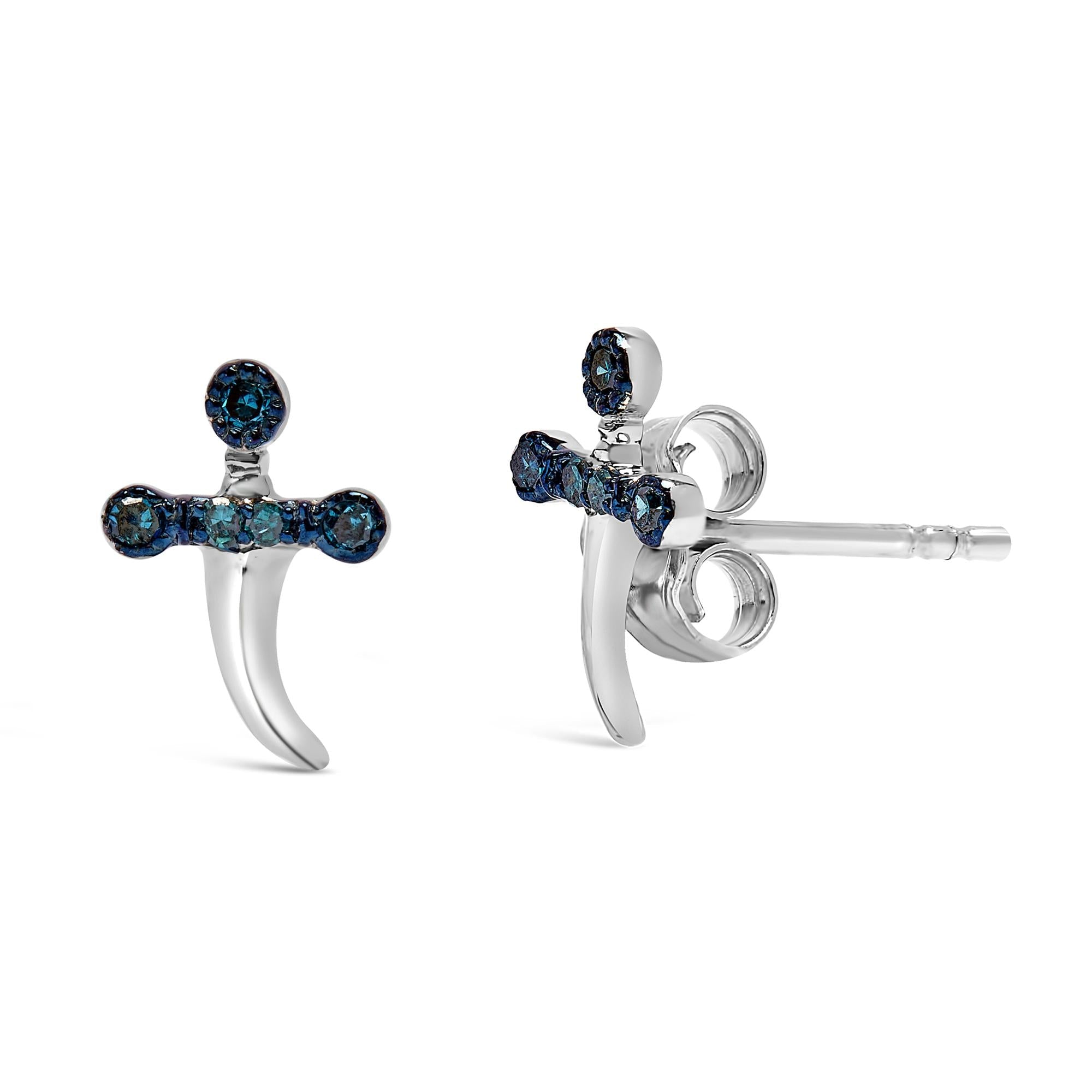 Pendientes de plata de ley 925 con detalle de diamante azul (color azul, claridad SI1-SI2) - Friggin Jewelry