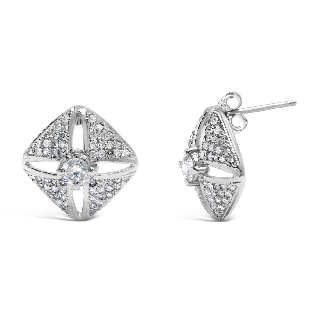 Pendiente de rombo con diamantes de 1,0 ct en plata de ley 925 (color HI, claridad I2-I3) - Friggin Jewelry