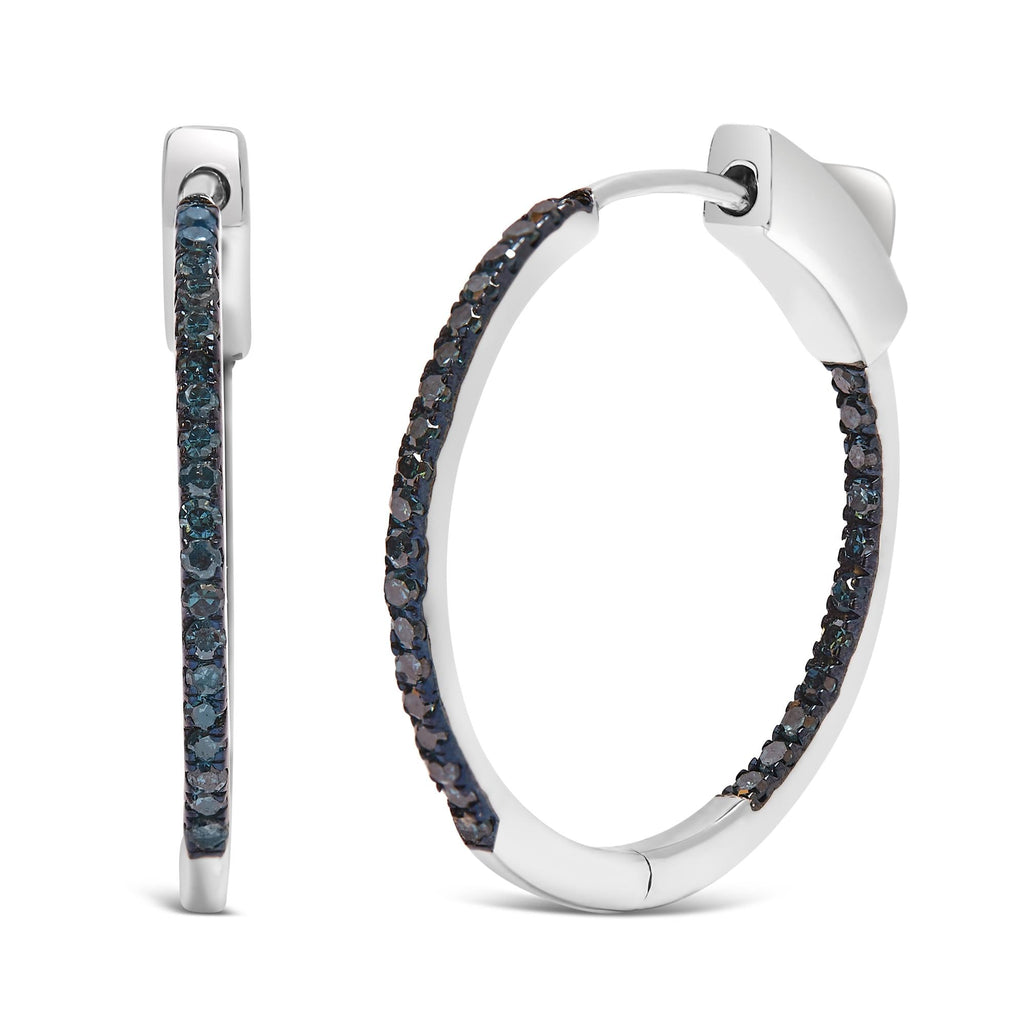 Orecchini a cerchio larghi 1 mm con diamanti blu trattati al rovescio da 1/3 ct in argento sterling 925 (colore blu, purezza I2-I3) - Friggin Jewelry