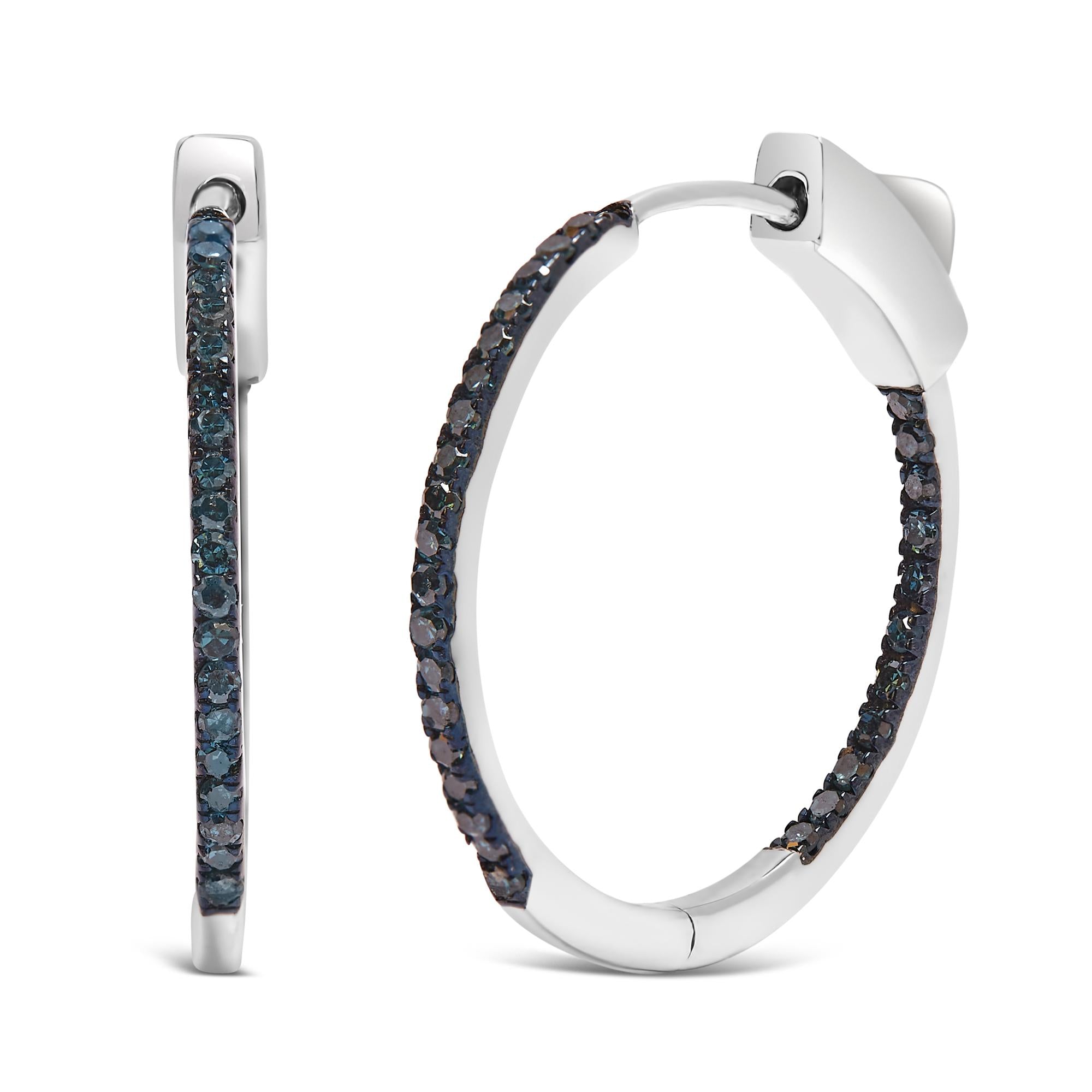 Orecchini a cerchio larghi 1 mm con diamanti blu trattati al rovescio da 1/3 ct in argento sterling 925 (colore blu, purezza I2-I3) - Friggin Jewelry