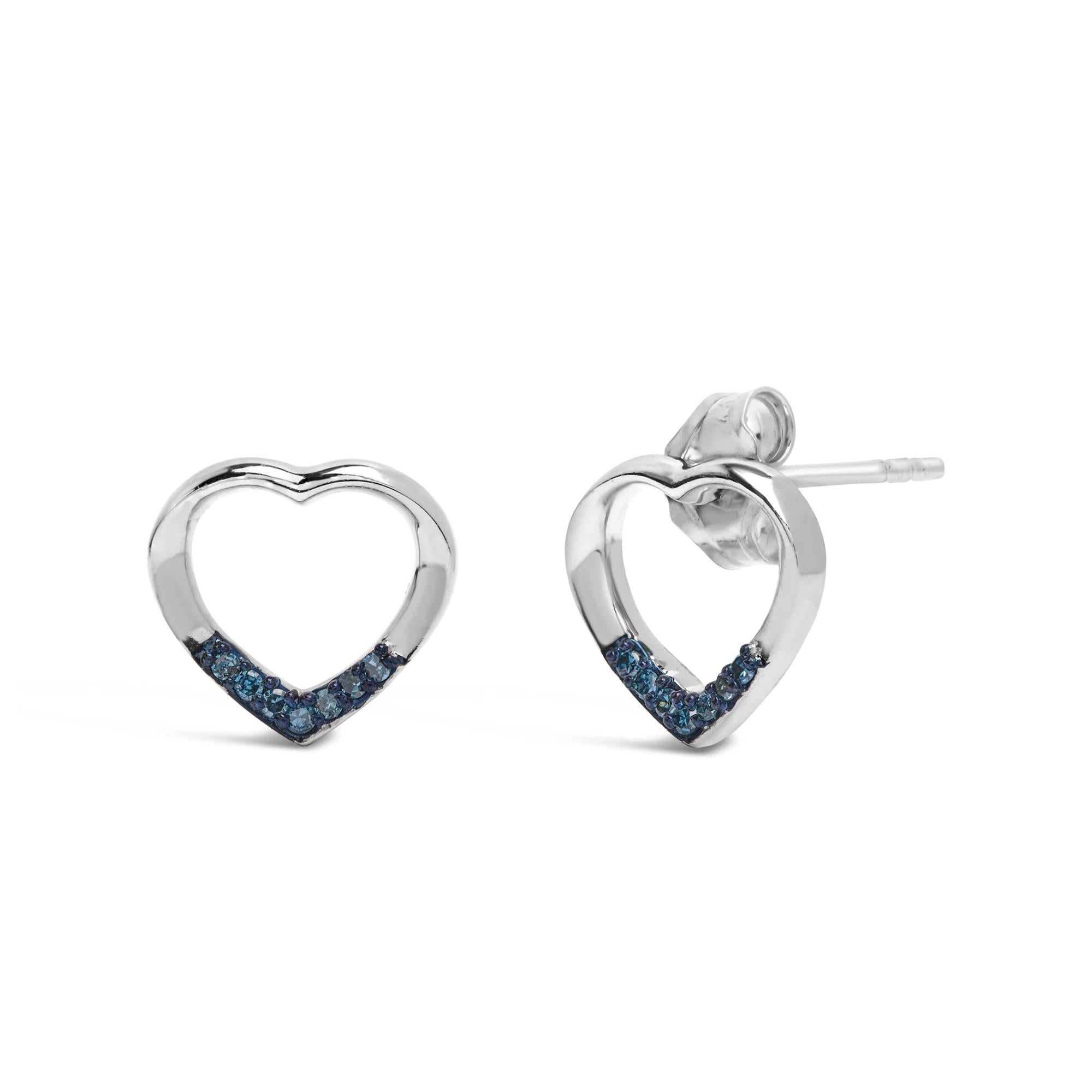 .925 Sterling Silver Blue Diamond Accent Open Heart Stud Earrings (Blue Color, SI1-SI2 Clarity) - Friggin Jewelry