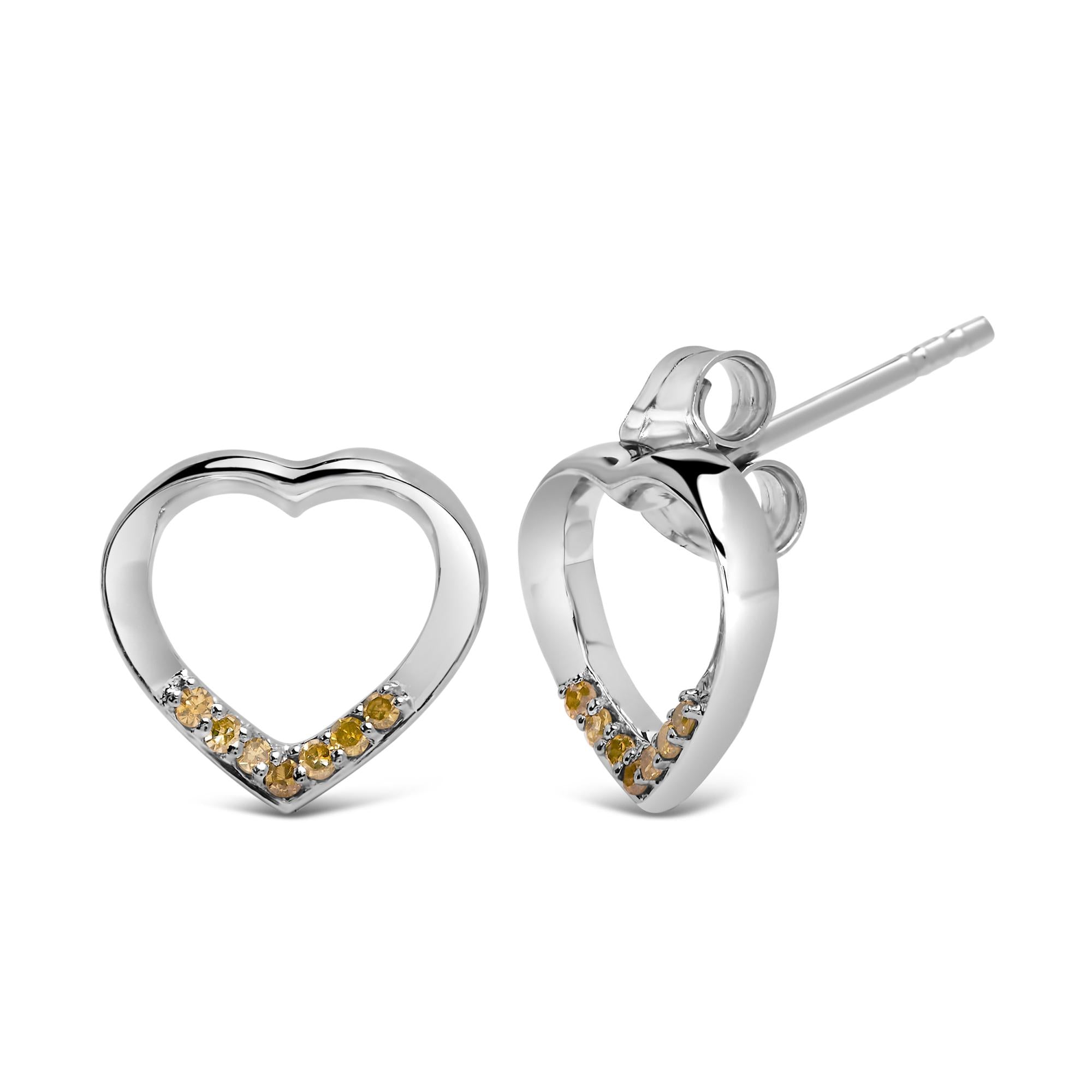 .925 Sterling Silver Yellow Diamond Accent Open Heart Stud Earrings (Yellow Color, SI1-SI2 Clarity) - Friggin Jewelry
