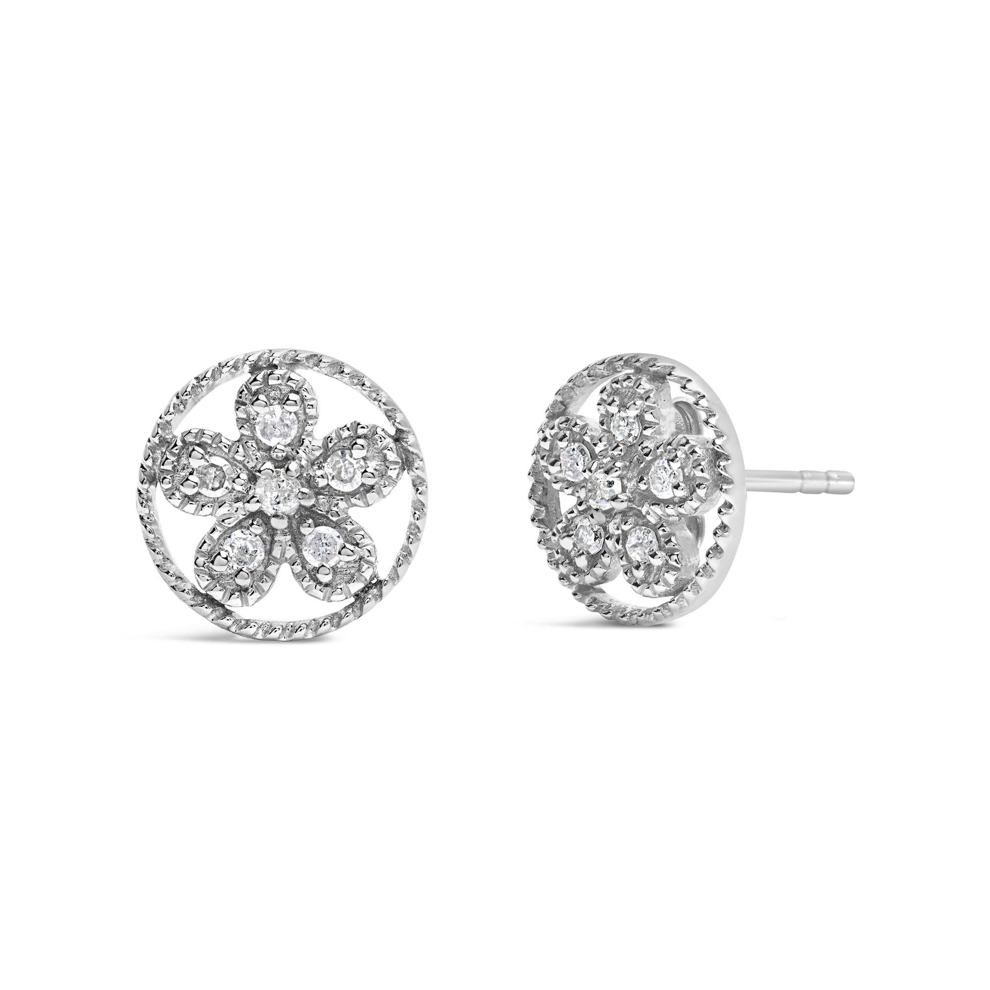 Aretes de plata de ley 925 con detalle de diamante, estilo milgrain, estrella y rueda (color IJ, claridad I2-I3) - Friggin Jewelry