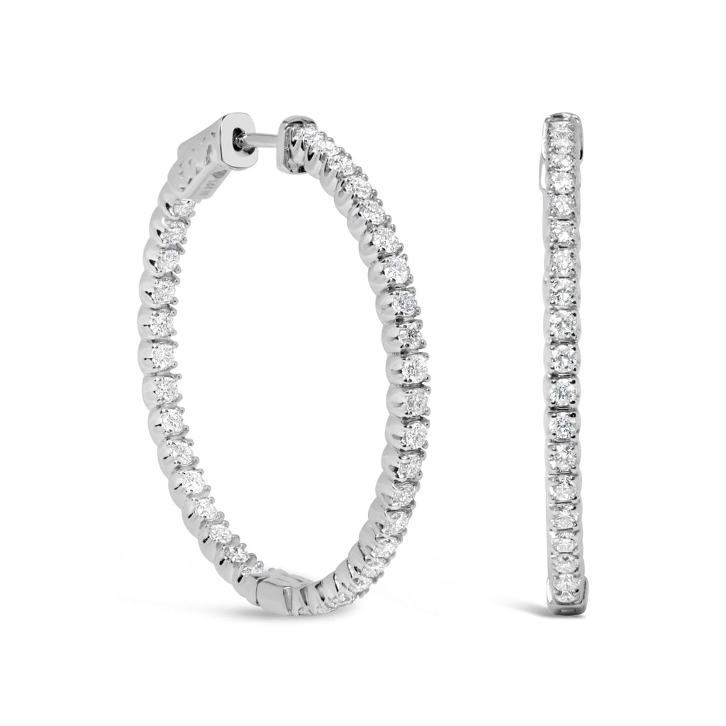 Orecchini a cerchio in oro bianco 14 carati con diamanti coltivati ​​in laboratorio da 1 3/4 carati (colore GH, purezza VS2-SI1) - Friggin Jewelry