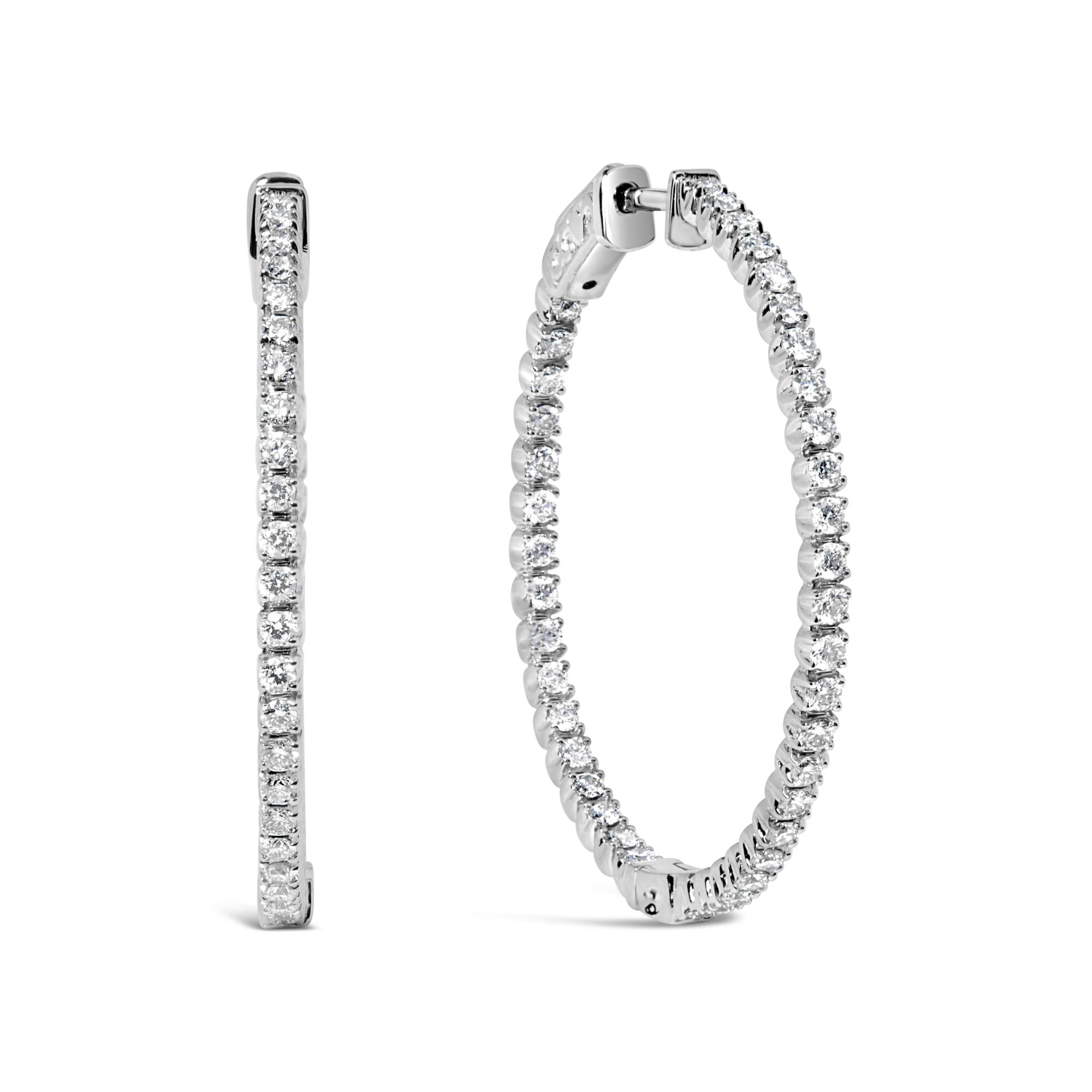 Orecchini a cerchio in oro bianco 14 carati con diamanti coltivati ​​in laboratorio da 1 1/2 carati (colore GH, purezza VS2-SI1) - Friggin Jewelry