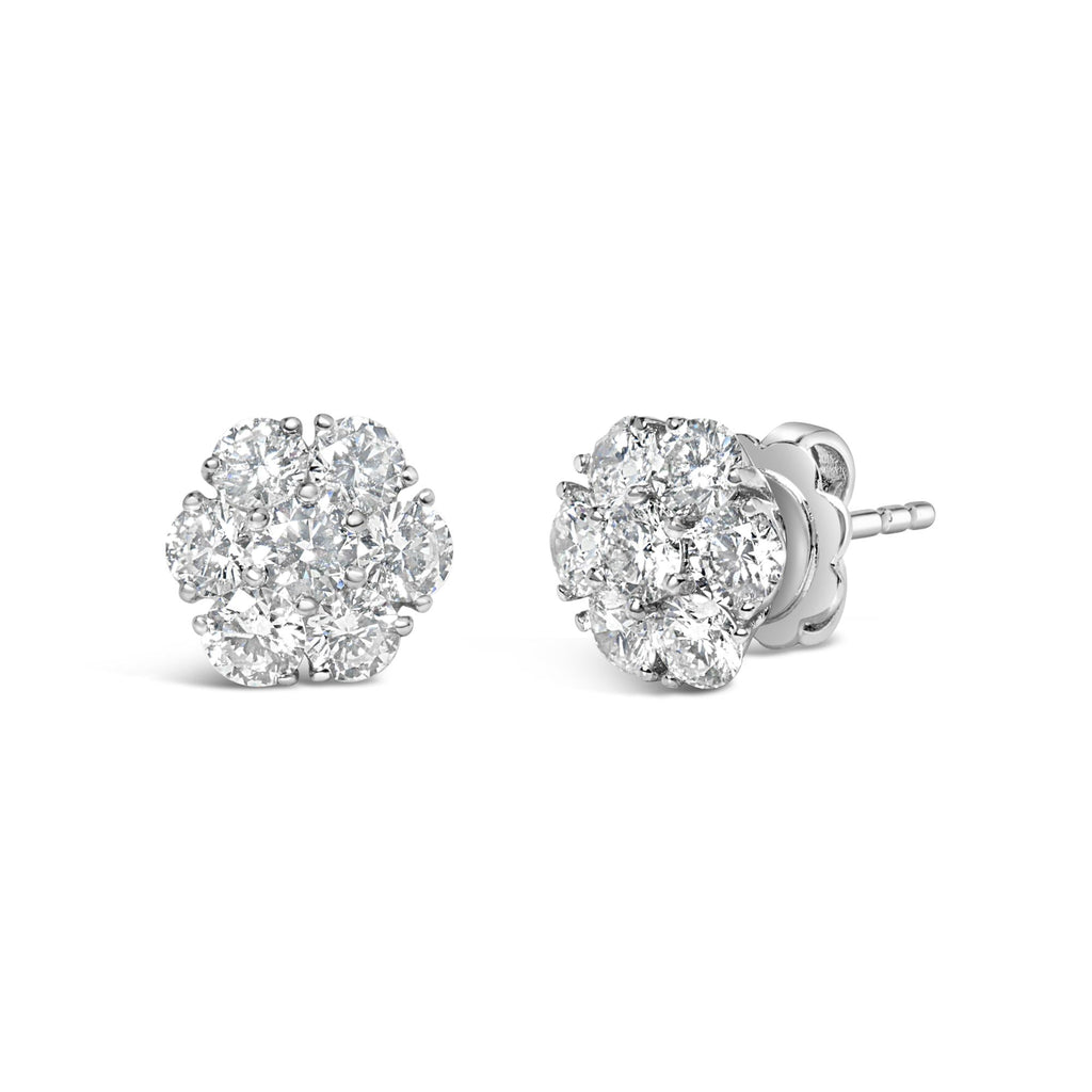 14K White Gold 1 3/4 Cttw Lab Grown Diamond Floral Cluster Composite Stud Earrings (G-H Color, VS2-SI1 Clarity) - Friggin Jewelry