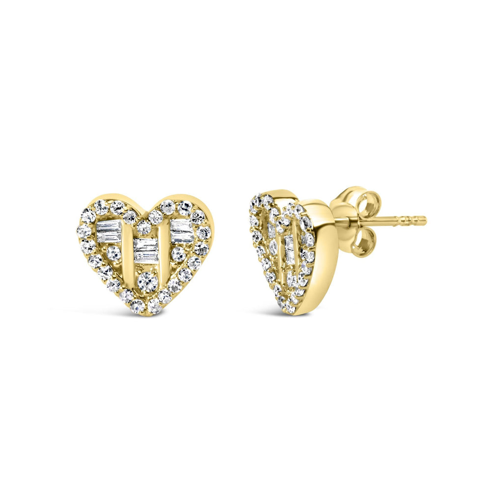 .925 Sterling Silver 1/2 Cttw Round and Baguette Diamond Composite Heart Shaped Stud Earring (I-J Color, SI2-I1 Clarity) - Friggin Jewelry
