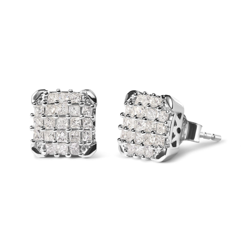 Aretes de oro blanco de 10 quilates con diamantes princesa de 3/4 quilates y montura abierta (color IJ, claridad I1-I2) - Friggin Jewelry