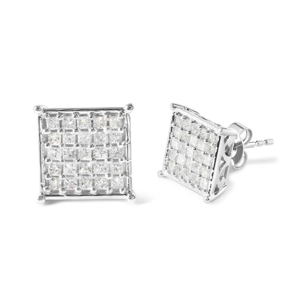 Aretes de oro blanco de 10 quilates con diamantes princesa de 3/4 quilates (color IJ, claridad I1-I2) - Friggin Jewelry
