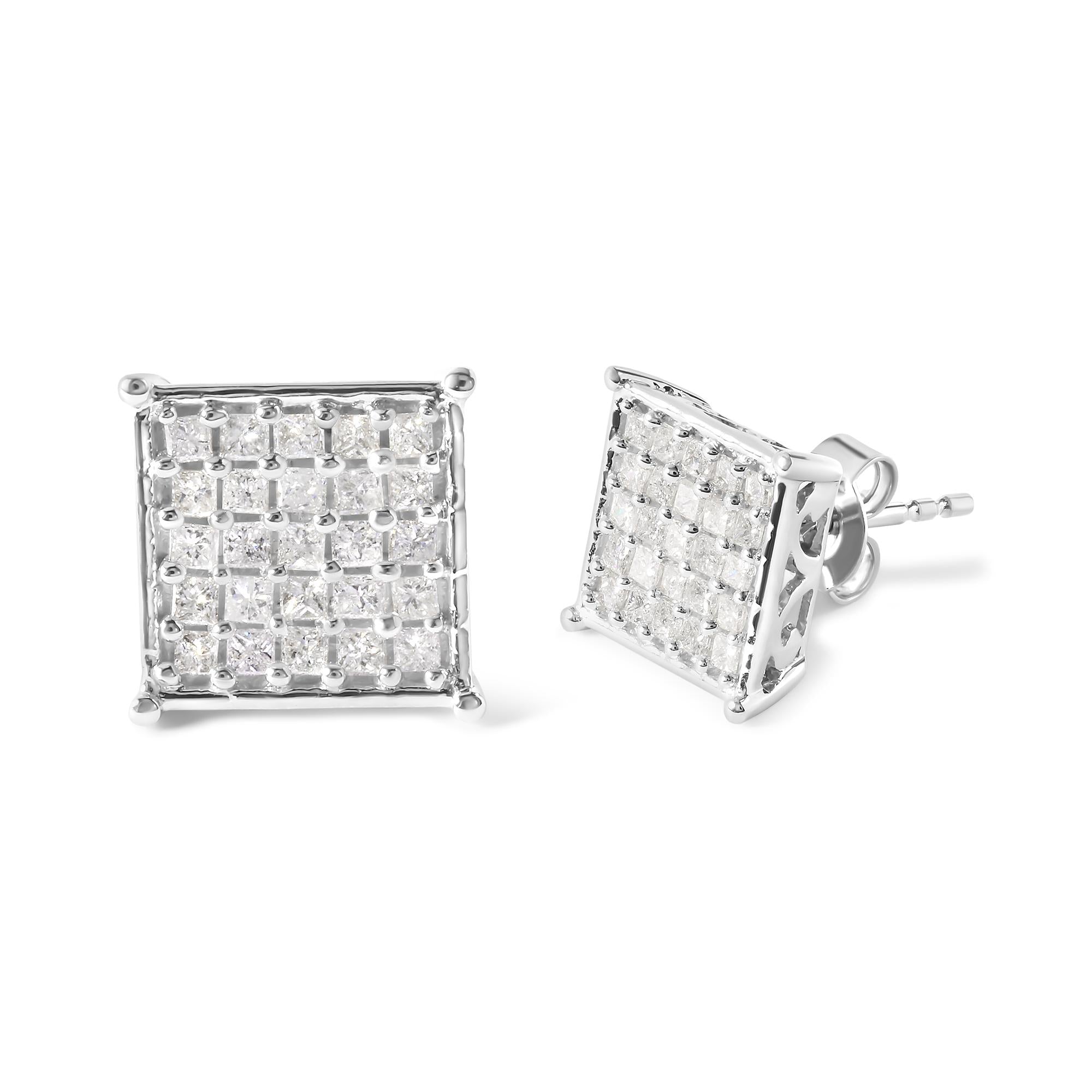 Aretes de oro blanco de 10 quilates con diamantes princesa de 3/4 quilates (color IJ, claridad I1-I2) - Friggin Jewelry