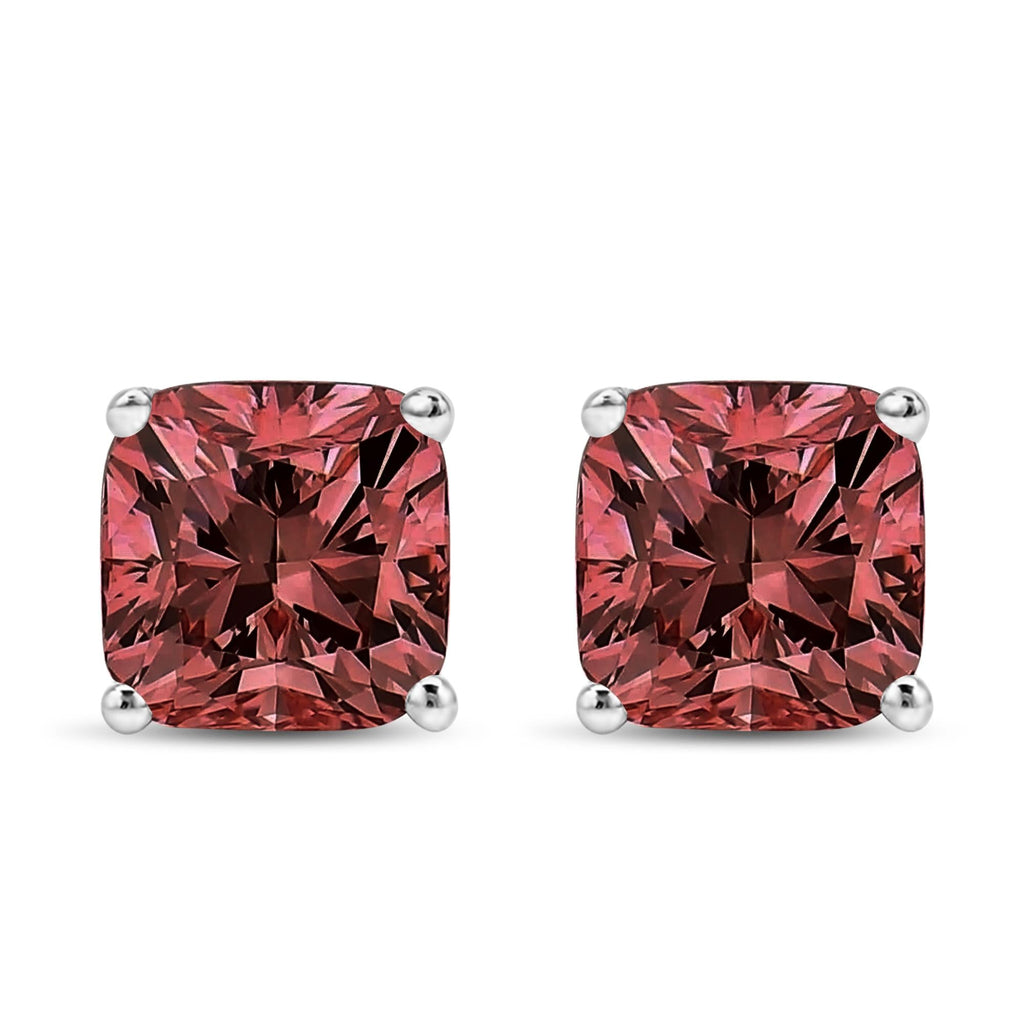 Orecchini a bottone con diamante solitario classico in oro bianco 14 carati, taglio cuscino rosa, incastonato a 4 punte (colore rosa, purezza VS1-VS2) - Friggin Jewelry