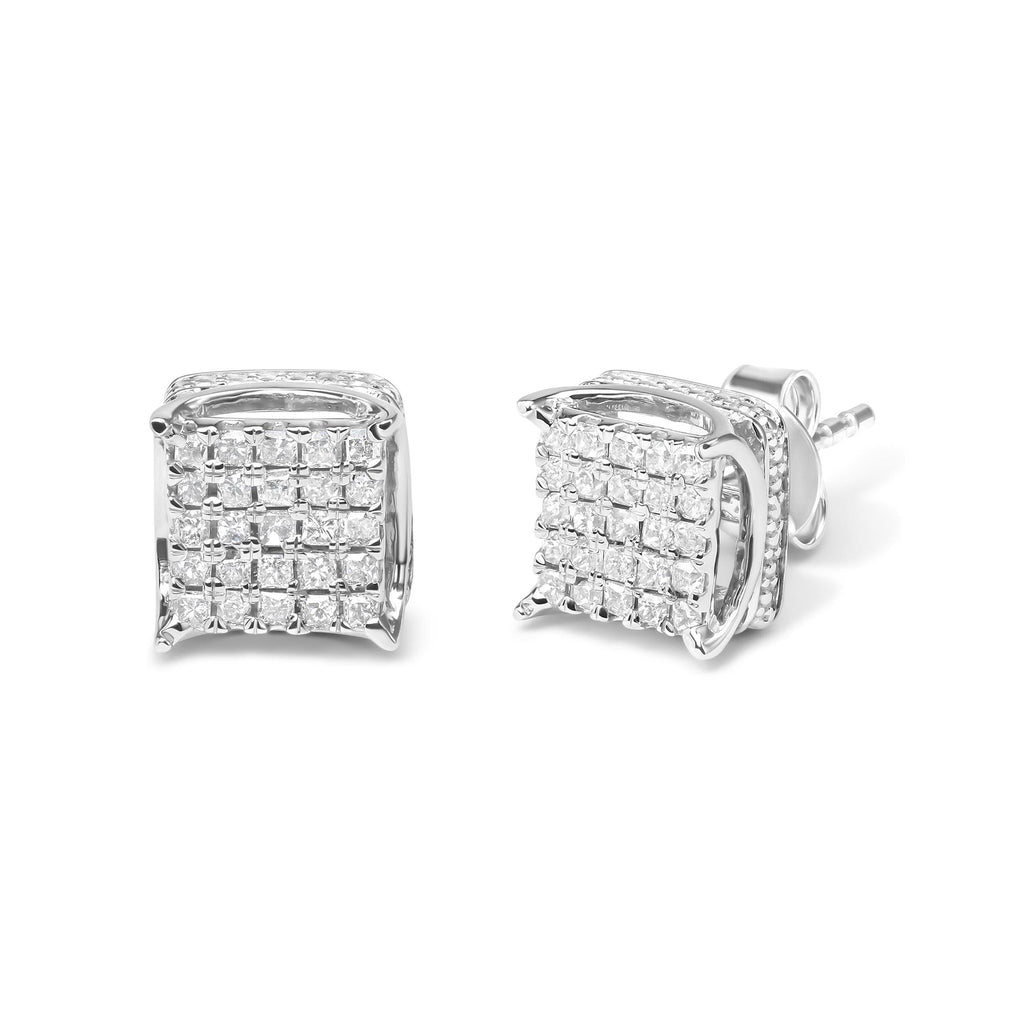 Aretes de oro blanco de 10 quilates con diamantes de talla princesa de 1/2 ct y múltiples piedras cuadradas (color HI, claridad SI1-SI2) - Friggin Jewelry