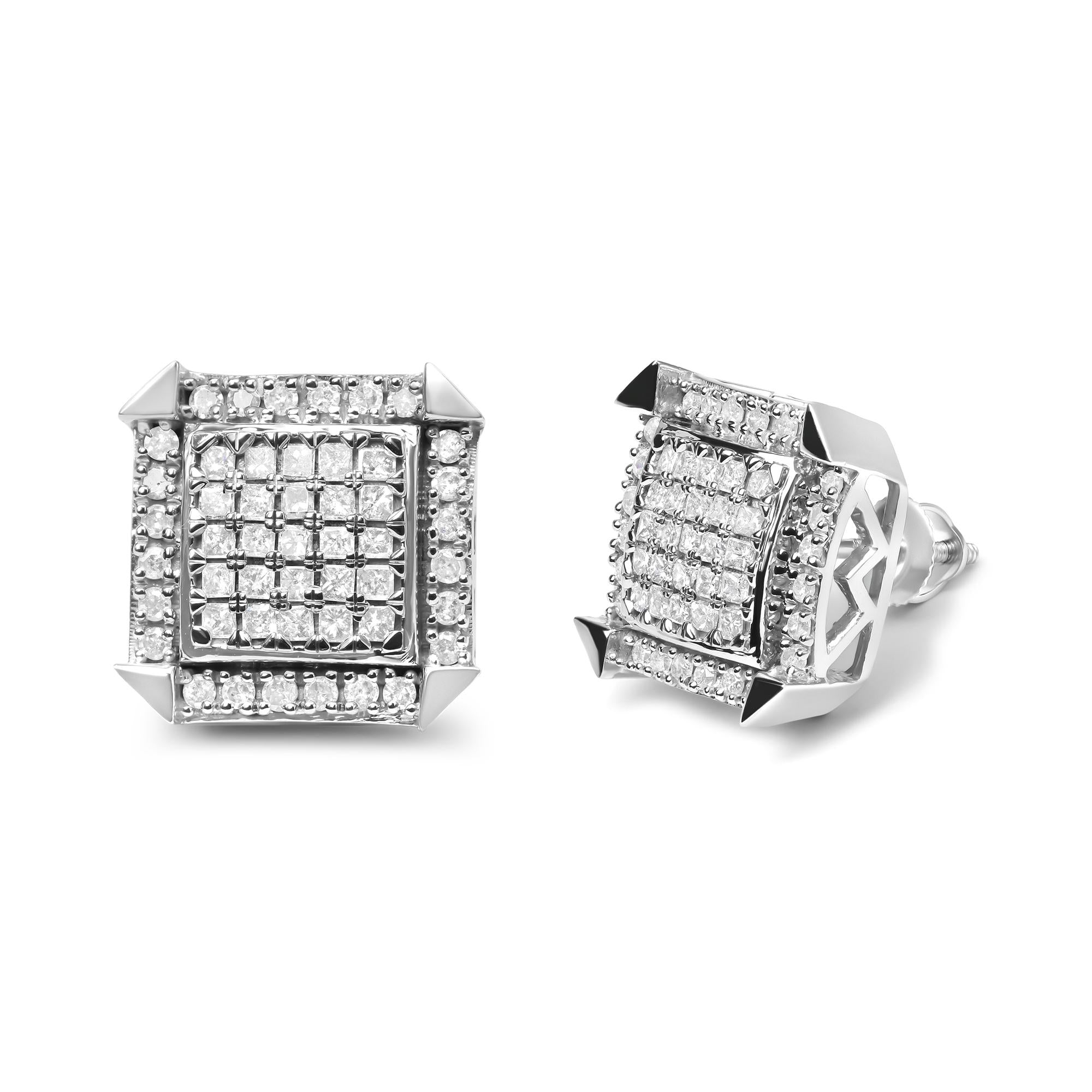 10K White Gold 1.0 Cttw Diamond  Composite with Halo Stud Earrings (H-I Color, I1-I2 Clarity) - Friggin Jewelry