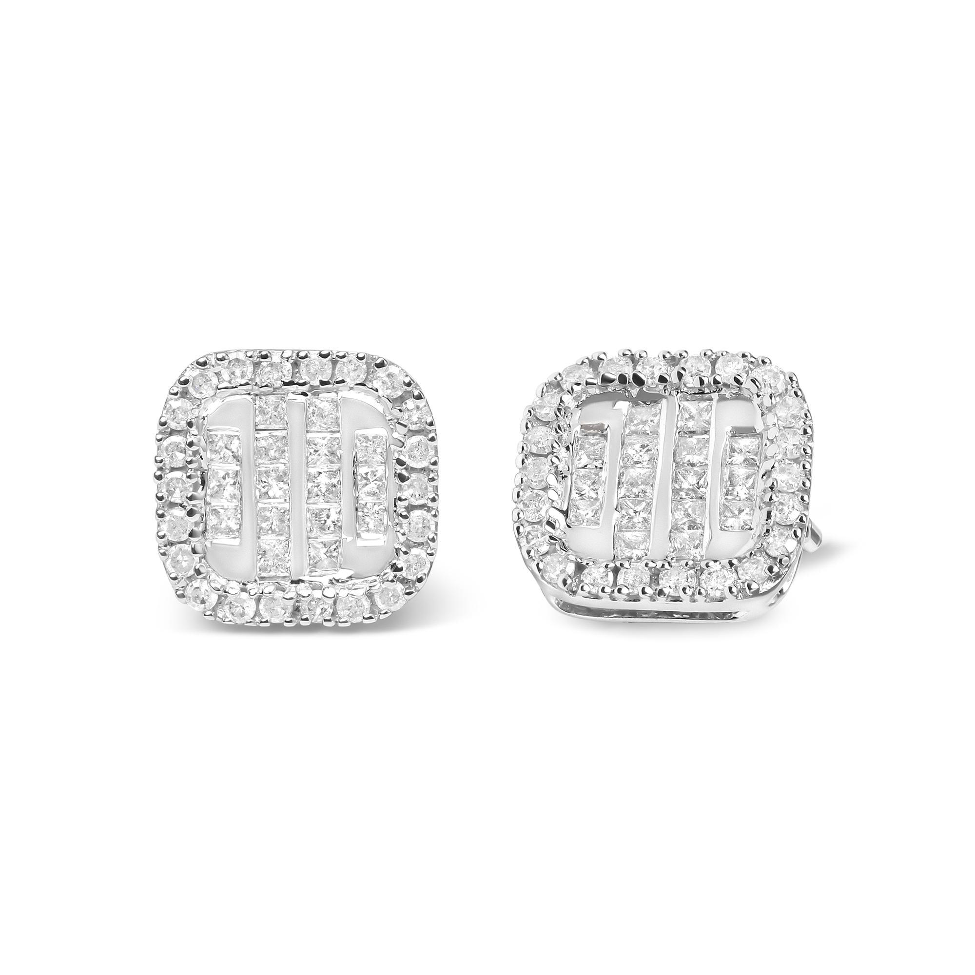 Aretes de oro blanco de 10 quilates con halo y diamantes de 1/2 quilates (color HI, claridad I1-I2) - Friggin Jewelry