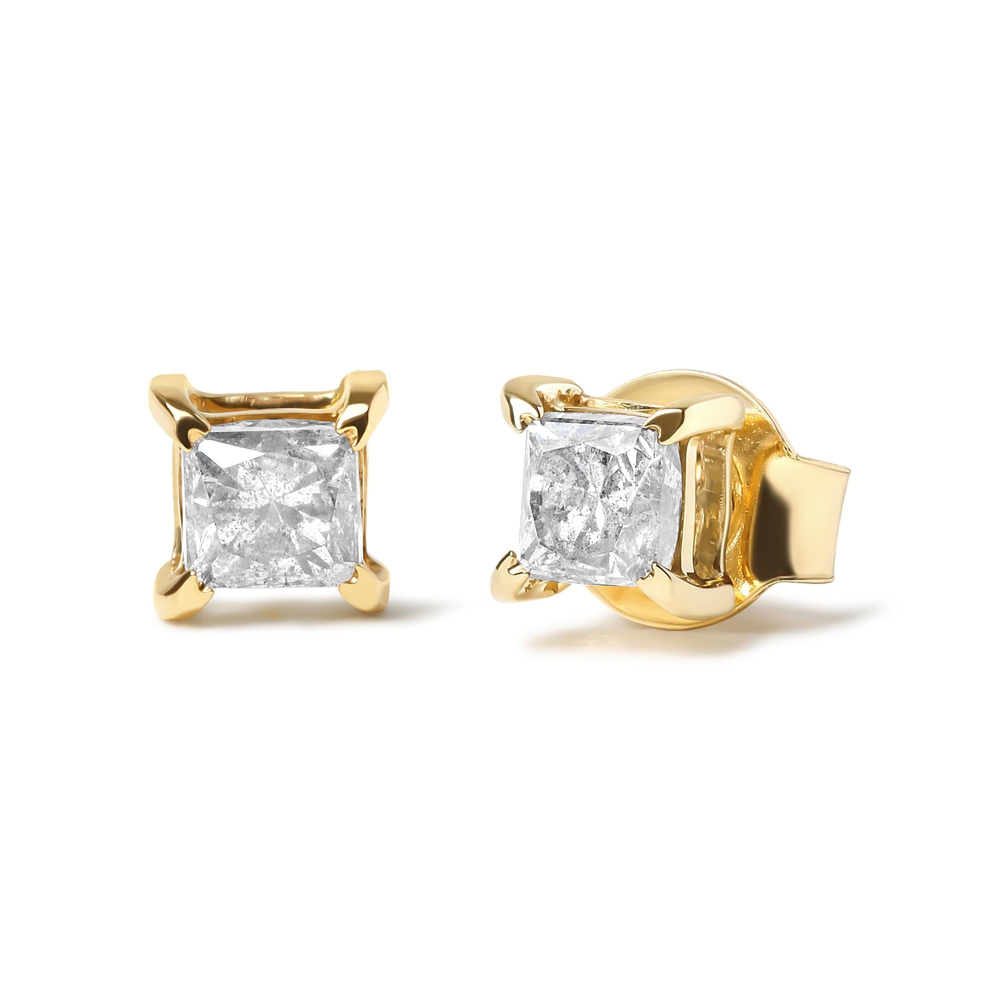 Orecchini a perno a 4 punte in oro giallo 14 carati con diamanti naturali Princess da 5/8 ct, colore marrone (colore marrone, purezza SI2-I1) - Friggin Jewelry
