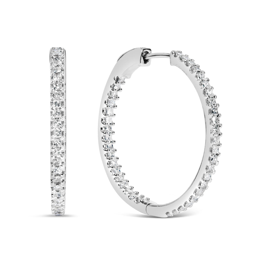 Orecchini a cerchio in oro bianco 14 carati con diamanti taglio princess da 1,0 ct (colore HI, purezza I1-I2) - 23 mm - Friggin Jewelry