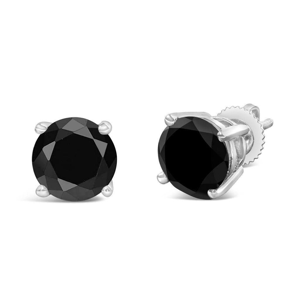 Aretes clásicos de oro blanco de 14 quilates con diamantes negros de talla brillante redondos de 4 puntas y cierre de rosca (color fantasía realzado, claridad I2-I3) - Friggin Jewelry