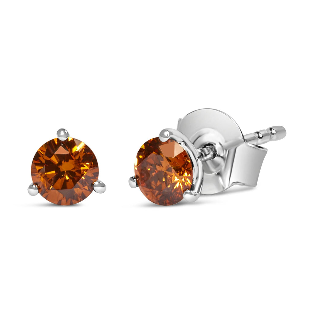 14K White Gold 1/2 Cttw Lab-Grown Round Brilliant-Cut Colored Diamond Classic 3-Prong Martini set Stud Earrings (VS1-VS2 Clarity) - Friggin Jewelry