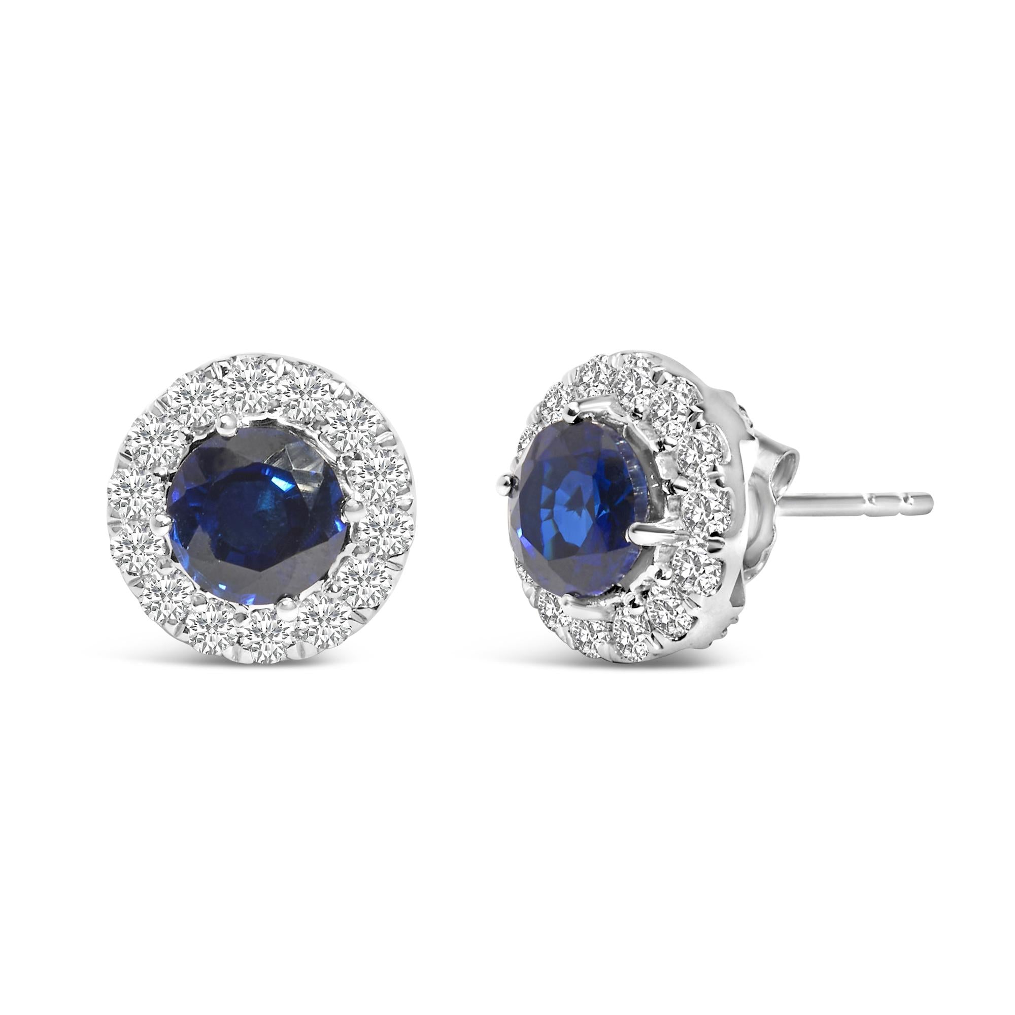 14K White Gold 3.0 Cttw Lab-Grown Blue Diamond Halo Stud Earrings (Blue & F-G Color, VS1-VS2 Clarity) - Friggin Jewelry
