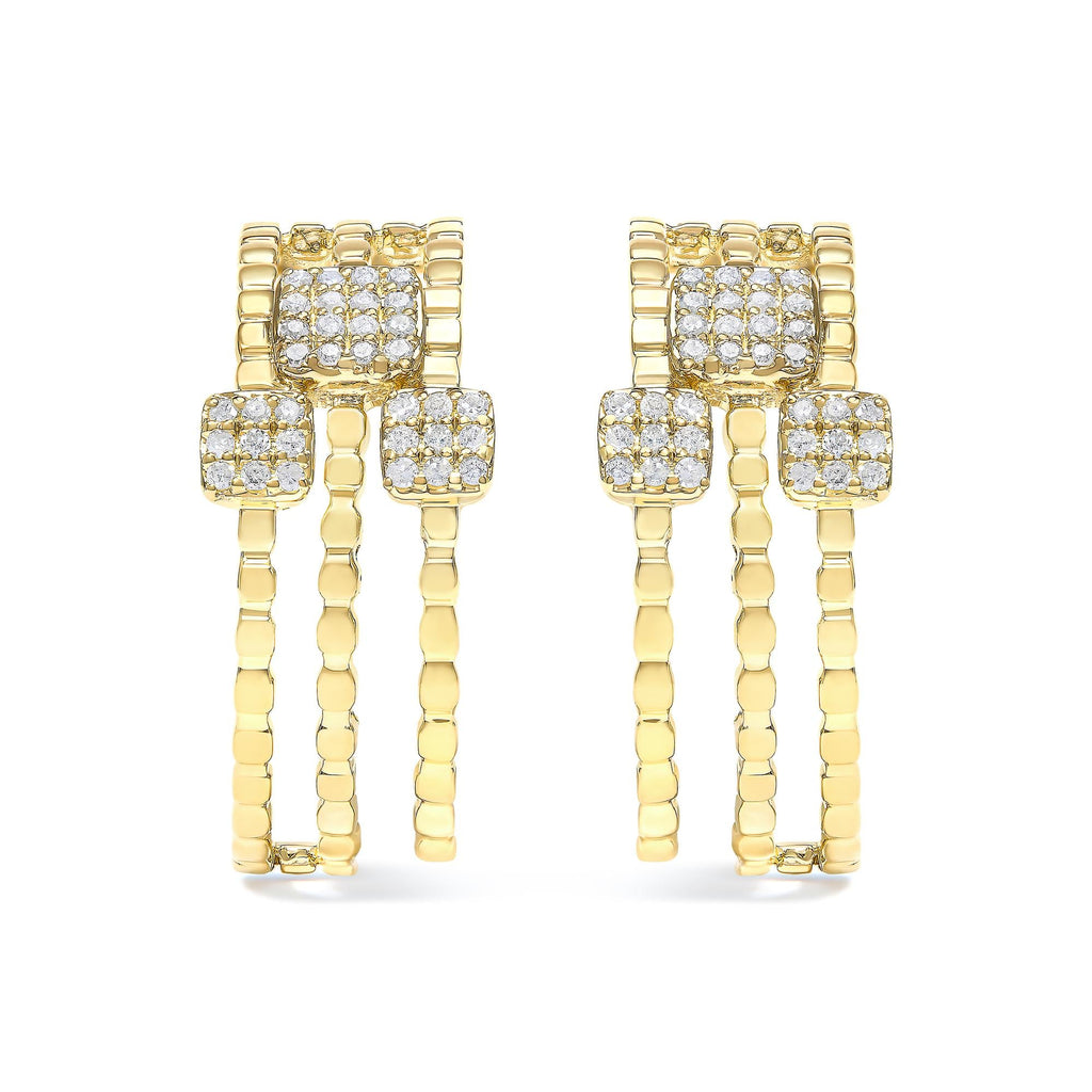 Pendientes colgantes de eslabones multidimensionales con diamantes de 1/4 ct y baño de oro amarillo de 14 quilates en plata de ley 925 (color HI, claridad I1-I2) - Friggin Jewelry