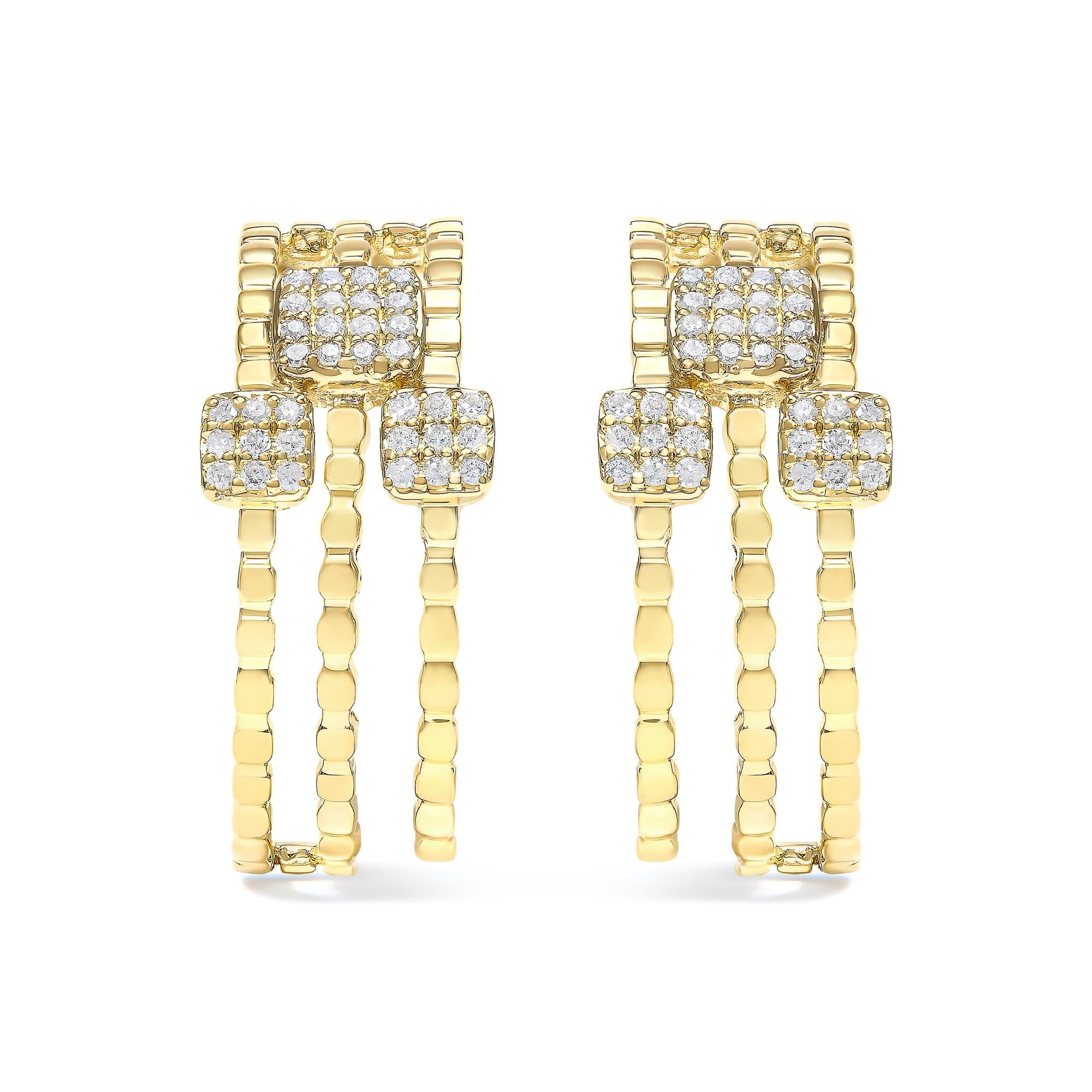 Pendientes colgantes de eslabones multidimensionales con diamantes de 1/4 ct y baño de oro amarillo de 14 quilates en plata de ley 925 (color HI, claridad I1-I2) - Friggin Jewelry
