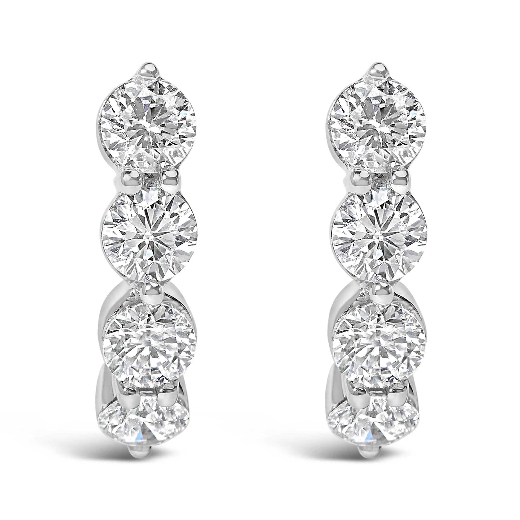 Aretes de aro abiertos de oro blanco de 14 quilates con diamantes redondos cultivados en laboratorio de 1 1/4 ct y 5 piedras (color FG, claridad VS1-VS2) - Friggin Jewelry