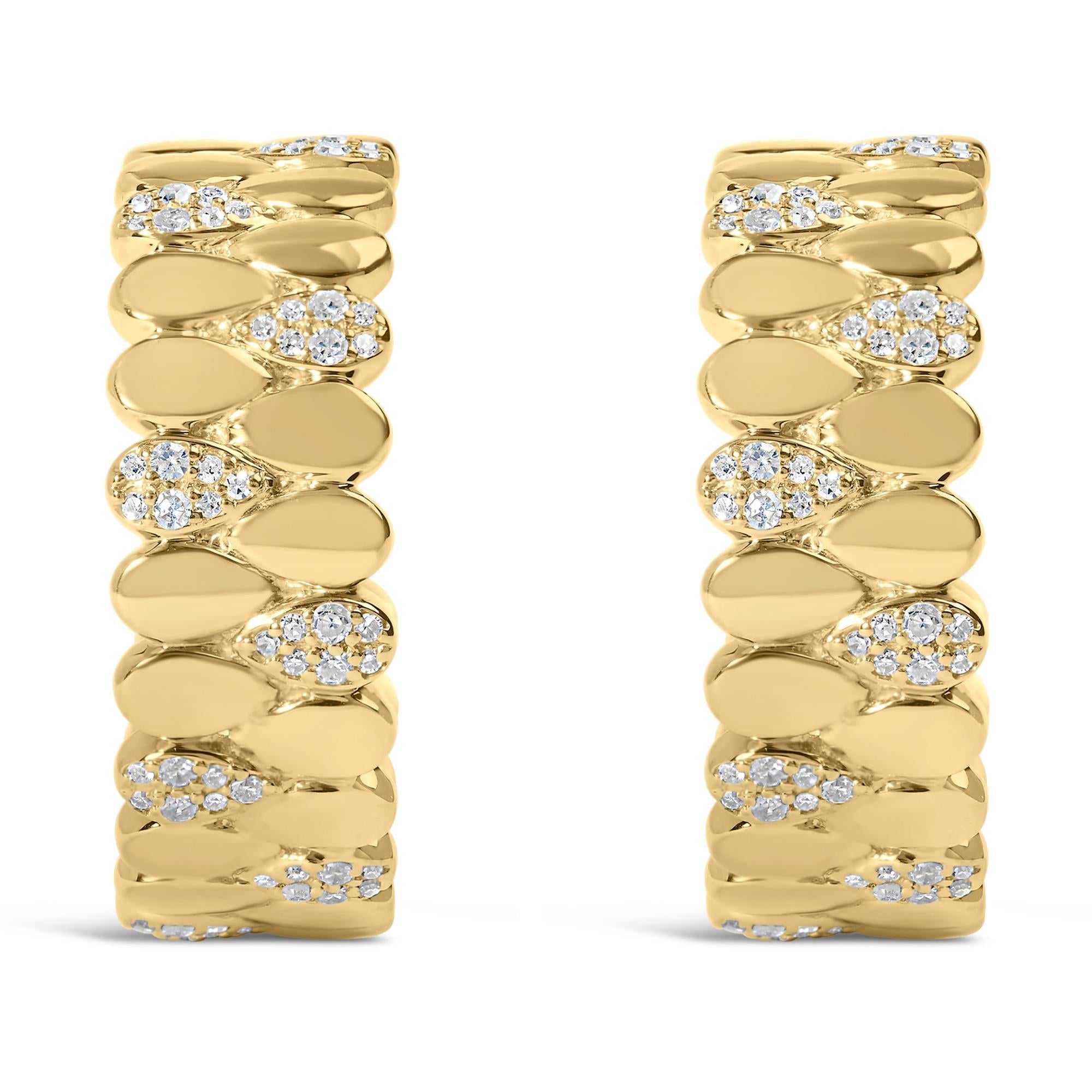 Orecchini a cerchio a forma di J in argento sterling 925 placcato oro giallo 14K con diamanti da 3/8 carati (colore HI, purezza I1-I2) - Friggin Jewelry