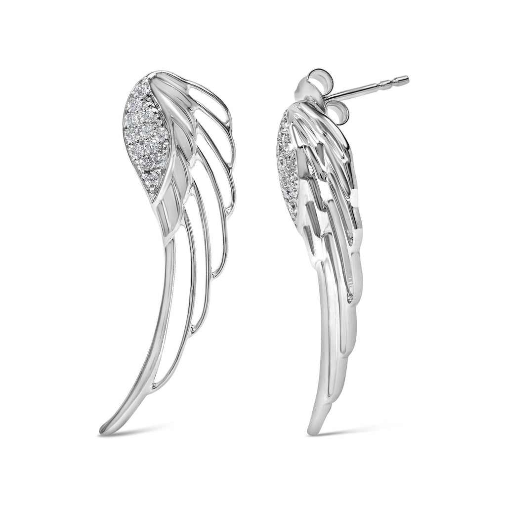 Aretes de oro blanco de 14 quilates con alas de ángel y diamantes cultivados en laboratorio de 1/4 ct (color FG, claridad VS1-VS2) - Friggin Jewelry
