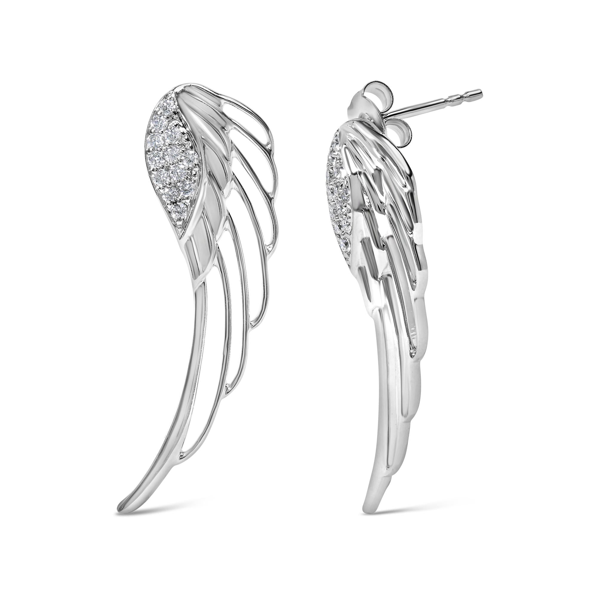 Aretes de oro blanco de 14 quilates con alas de ángel y diamantes cultivados en laboratorio de 1/4 ct (color FG, claridad VS1-VS2) - Friggin Jewelry