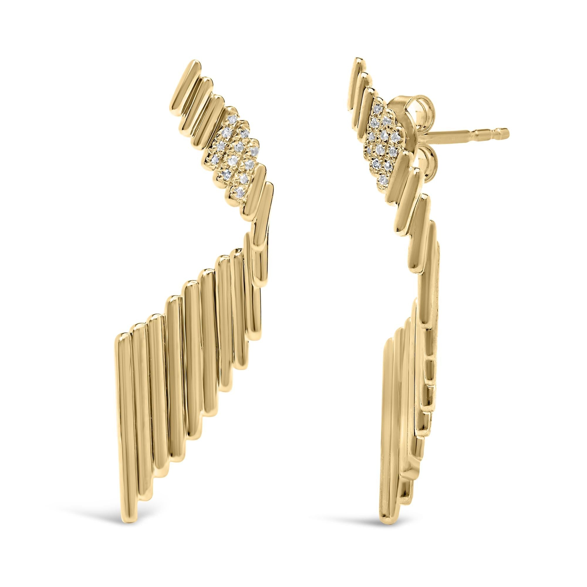 14K Yellow Gold Plated .925 Sterling Silver Sculpted Diamond Accent Drop Earrings (H-I Color, I1-I2 Clarity) - Friggin Jewelry