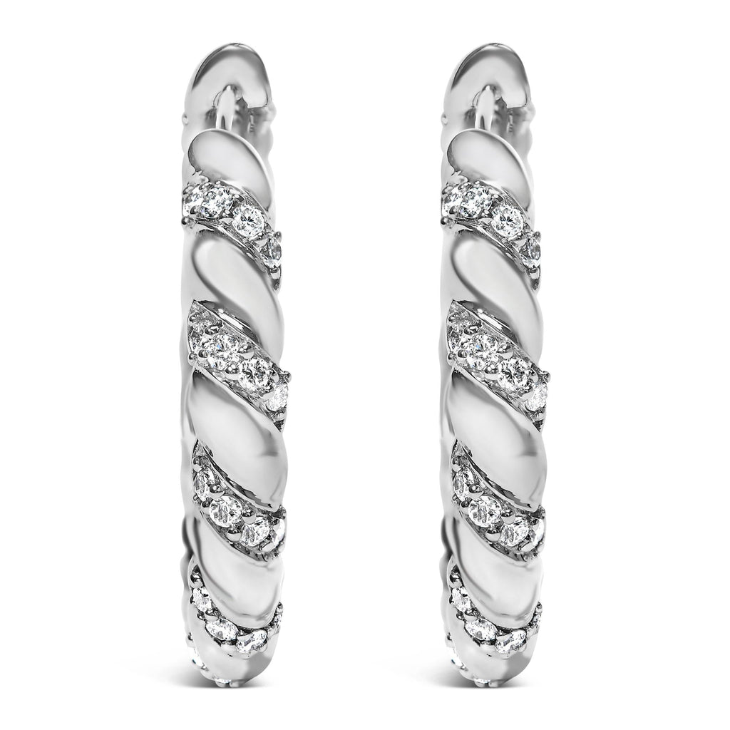 Orecchini a cerchio da 1 pollice con design a spirale in oro bianco 14 carati da 1 1/5 carati con diamanti coltivati ​​in laboratorio (colore FG, purezza VS1-VS2) - Friggin Jewelry