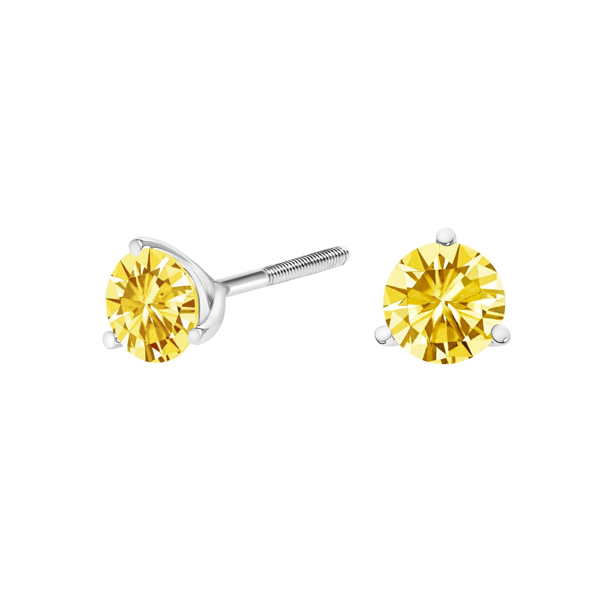 14K Gold 3-Prong Martini Set Yellow Lab Grown Diamond Solitaire Stud Earrings - Friggin Jewelry